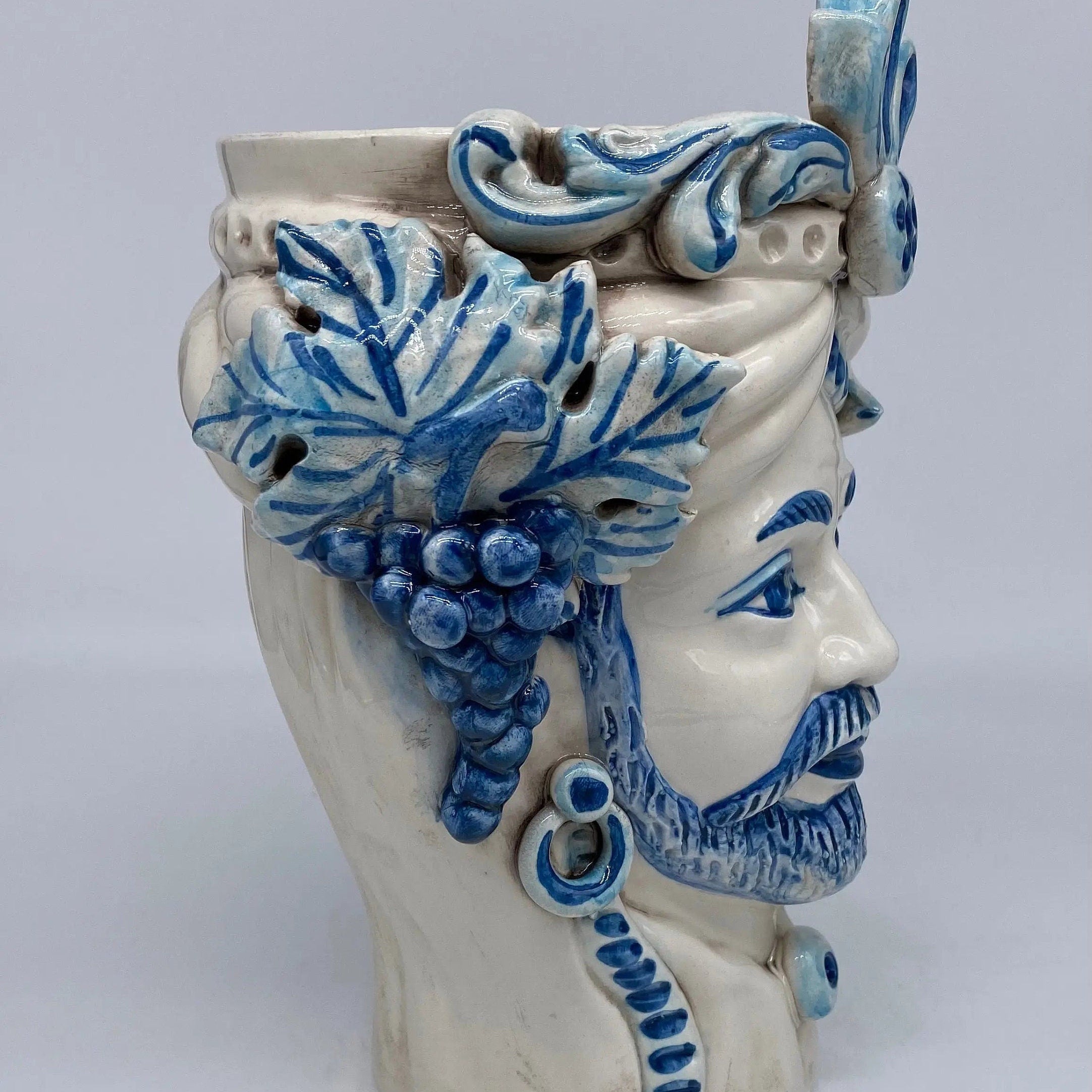 Teste di Moro Classica Ceramica Caltagirone cm H.27 L.20 Artigianale Bianco Blu DD CERAMICHE SICILIANE