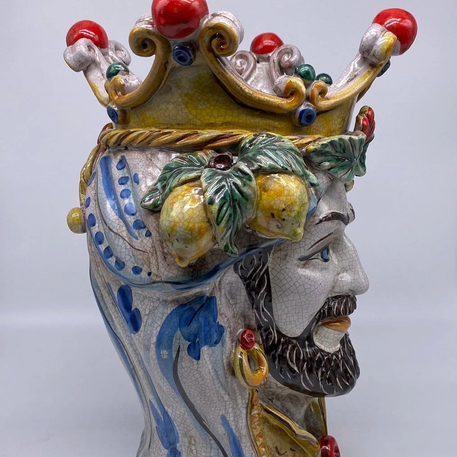 Teste di Moro Classica Ceramica Caltagirone cm H.33 L.23 Artigianale Craquelé DD CERAMICHE SICILIANE