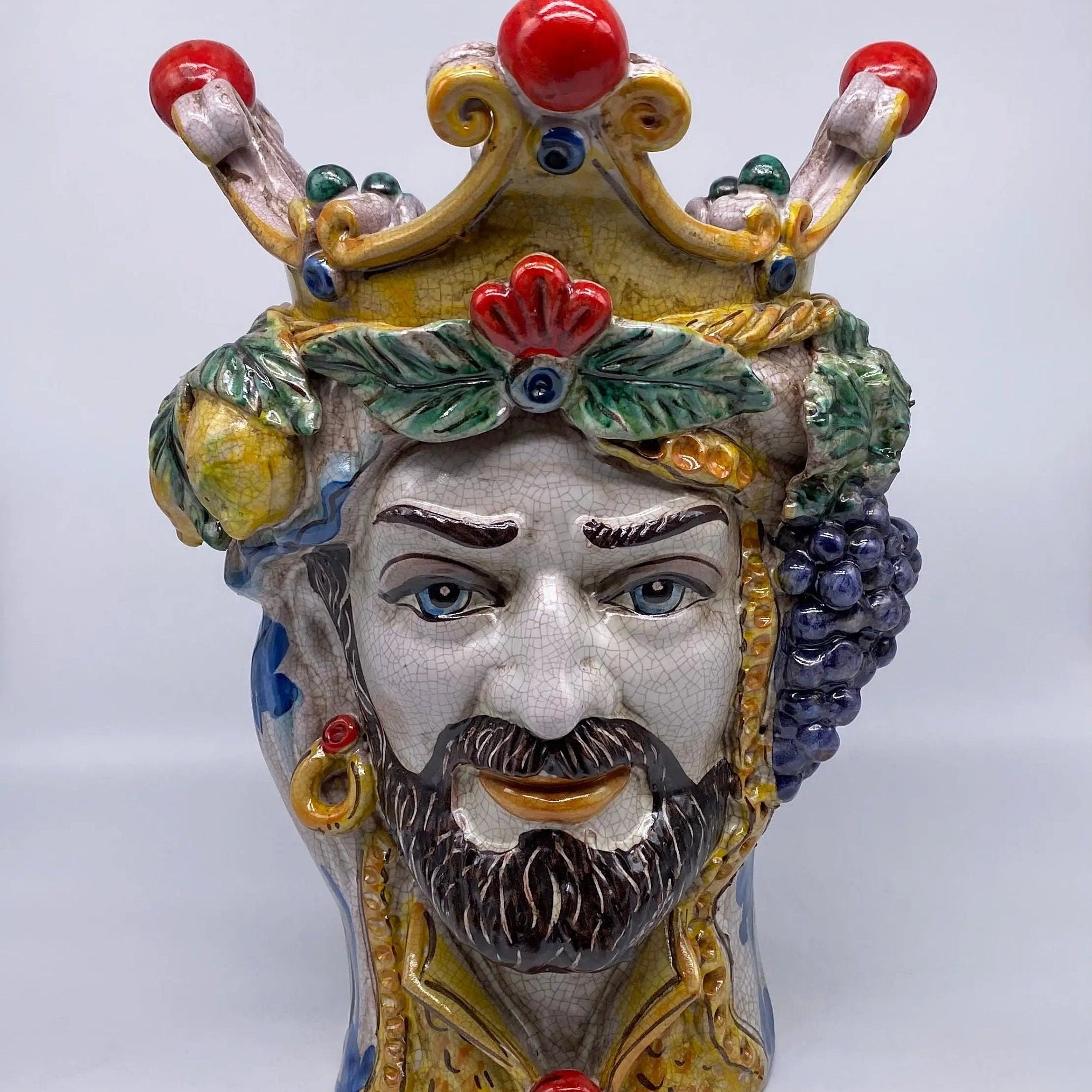 Teste di Moro Classica Ceramica Caltagirone cm H.33 L.23 Artigianale Craquelé DD CERAMICHE SICILIANE