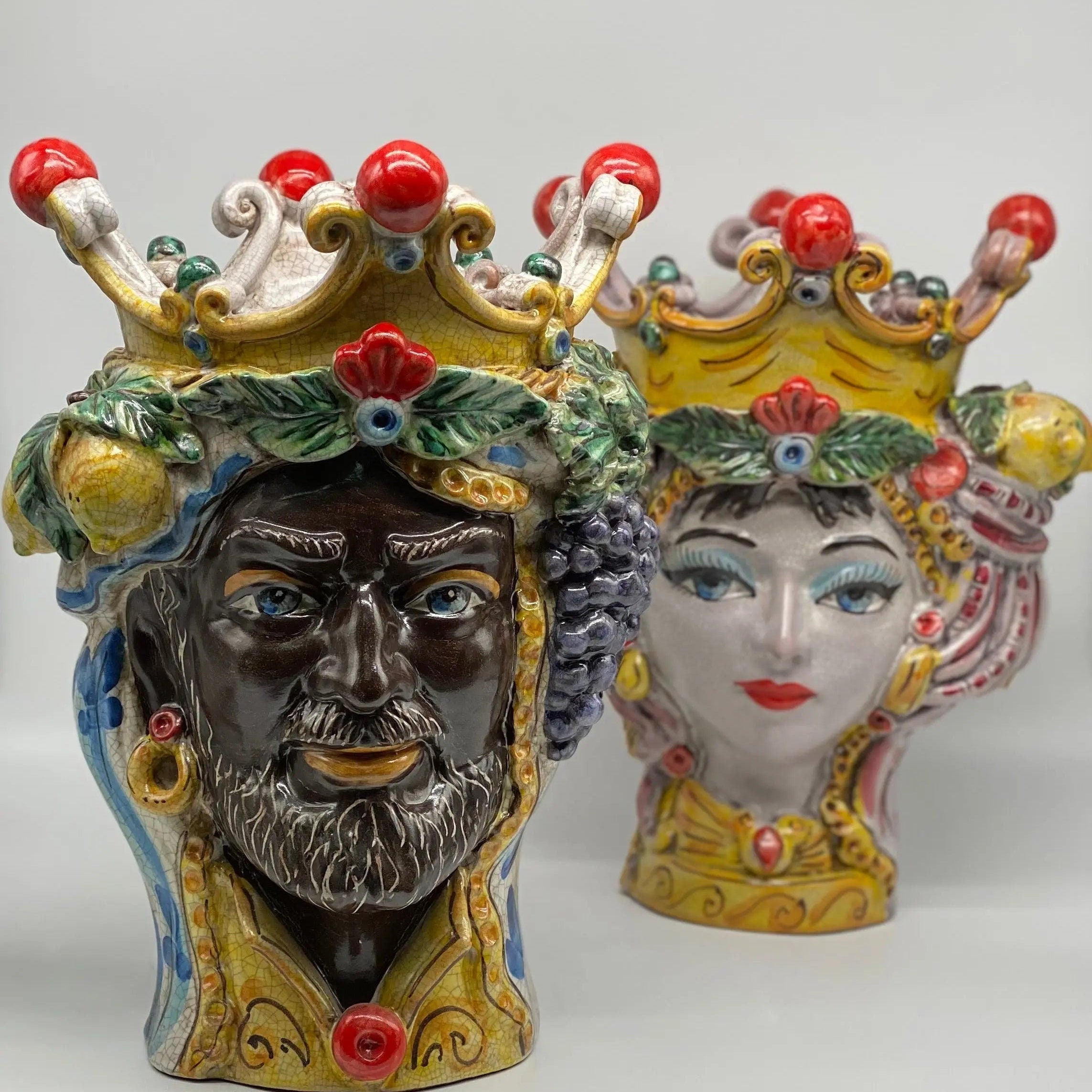 Teste di Moro Classica Ceramica Caltagirone cm H.33 L.23 Artigianale Craquelé DD CERAMICHE SICILIANE