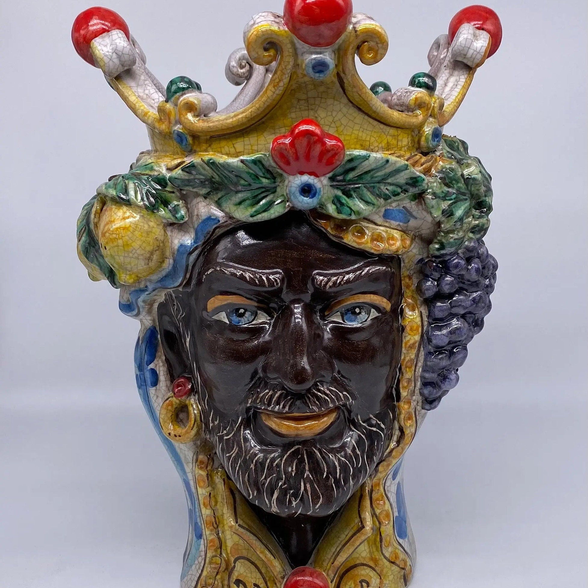 Teste di Moro Classica Ceramica Caltagirone cm H.33 L.23 Artigianale Craquelé DD CERAMICHE SICILIANE