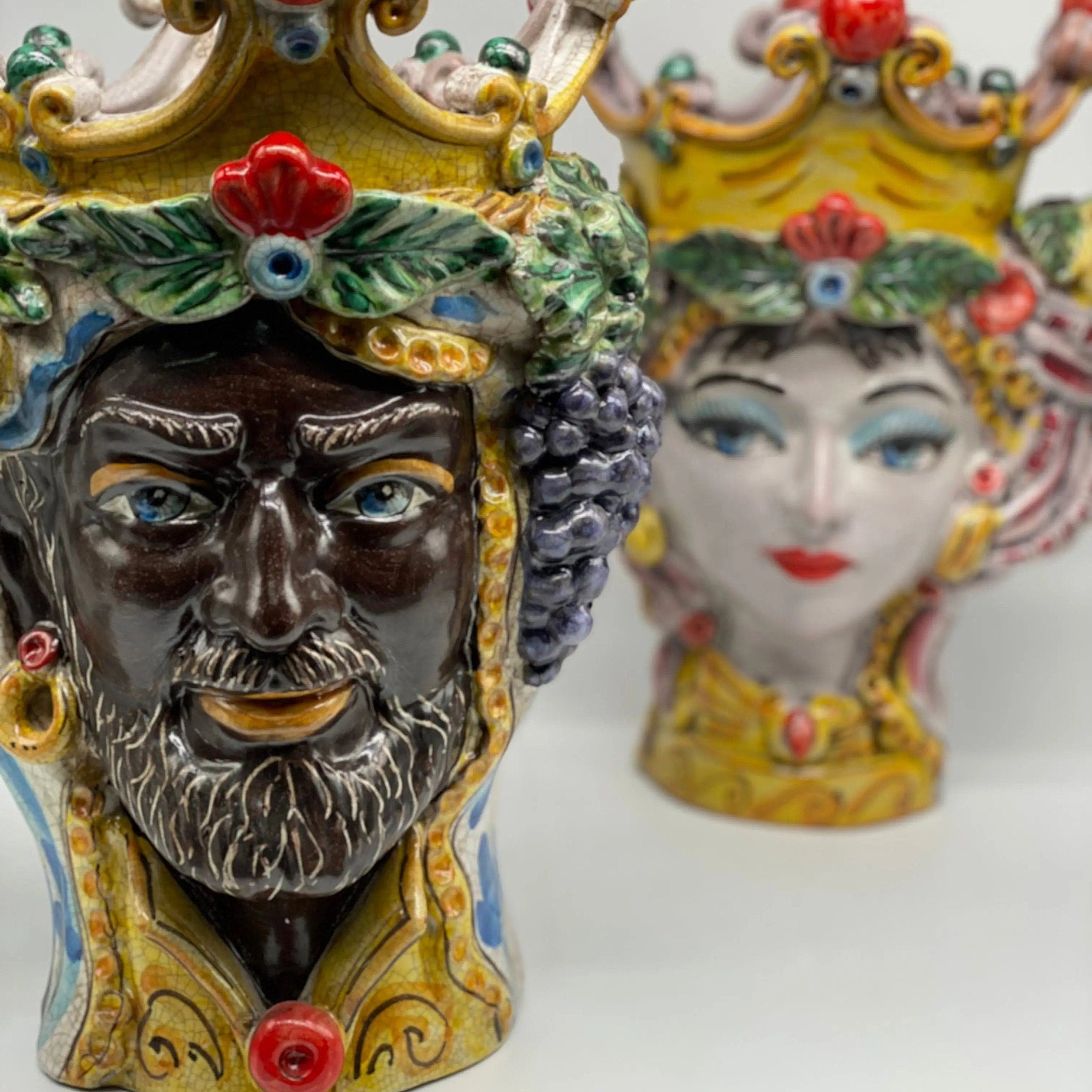 Teste di Moro Classica Ceramica Caltagirone cm H.33 L.23 Artigianale Craquelé DD CERAMICHE SICILIANE