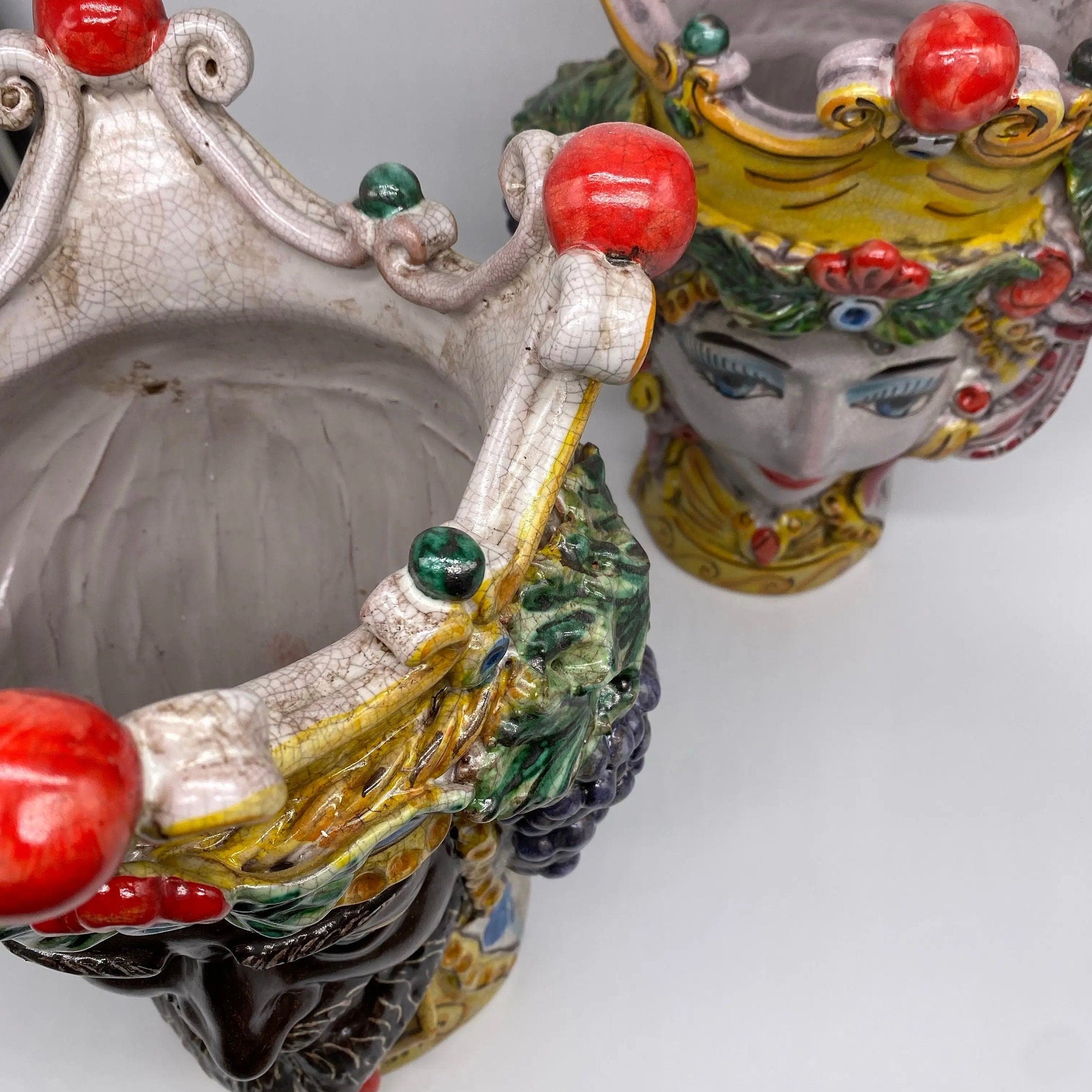 Teste di Moro Classica Ceramica Caltagirone cm H.33 L.23 Artigianale Craquelé DD CERAMICHE SICILIANE