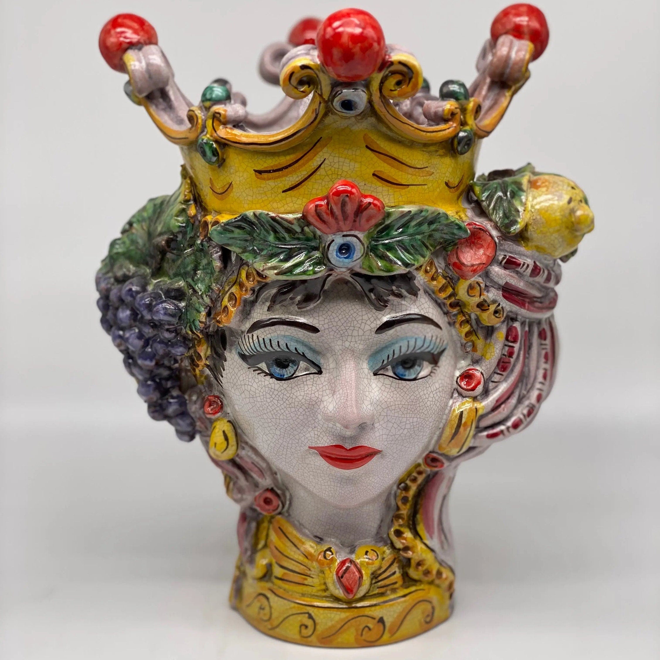 Teste di Moro Classica Ceramica Caltagirone cm H.33 L.23 Artigianale Craquelé DD CERAMICHE SICILIANE