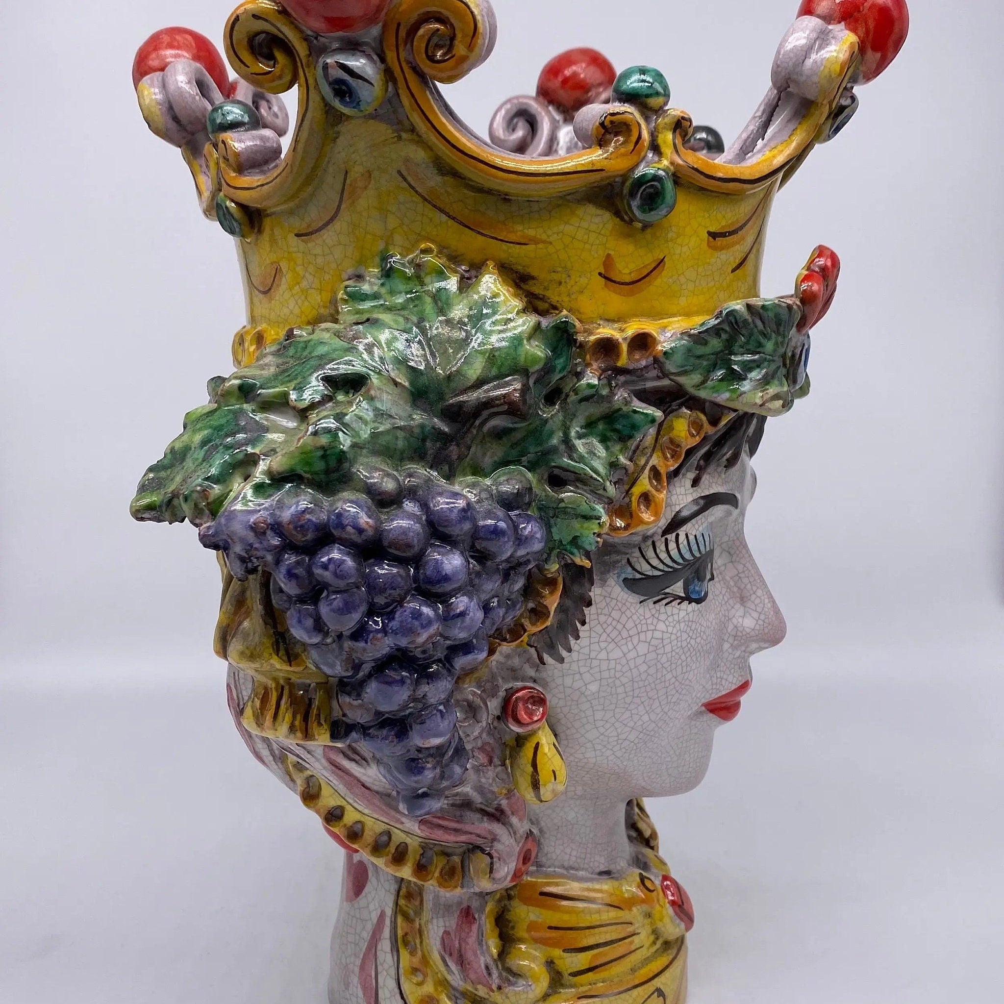 Teste di Moro Classica Ceramica Caltagirone cm H.33 L.23 Artigianale Craquelé DD CERAMICHE SICILIANE