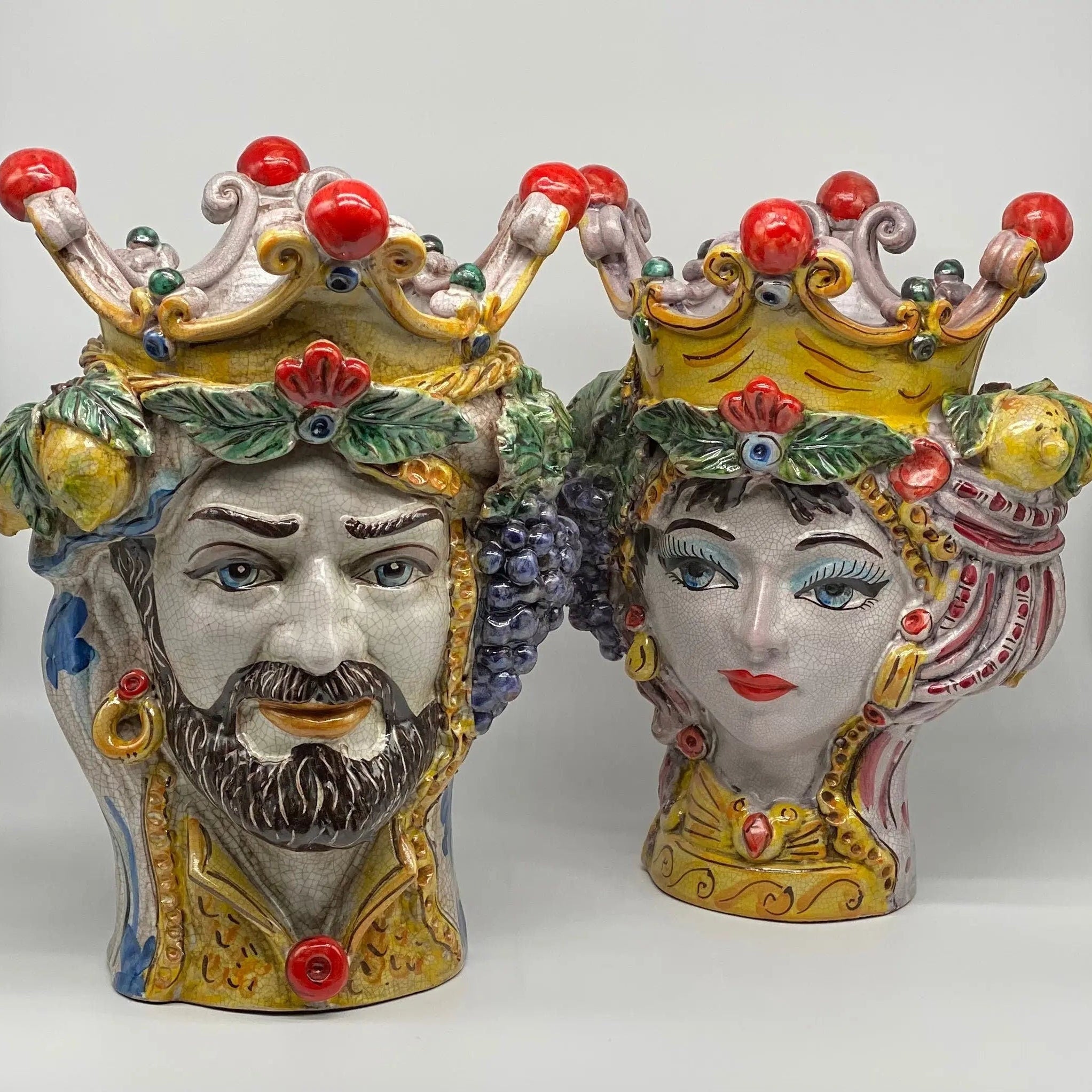 Teste di Moro Classica Ceramica Caltagirone cm H.33 L.23 Artigianale Craquelé DD CERAMICHE SICILIANE