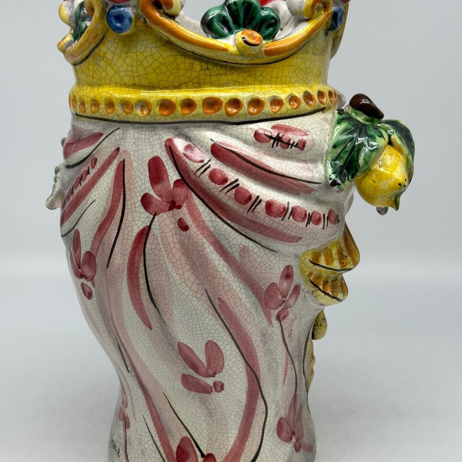 Teste di Moro Classica Corona Sfere Ceramica Caltagirone cm H.30 L.20 Craquelé - DD CERAMICHE SICILIANE