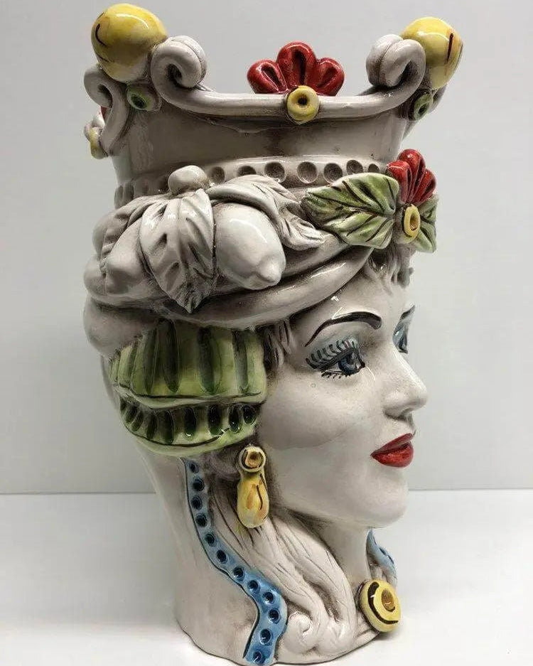 Teste di Moro Classica Corona Sfere Giallo Ceramica Caltagirone cm H.28 L.20 Artigianale DD CERAMICHE SICILIANE