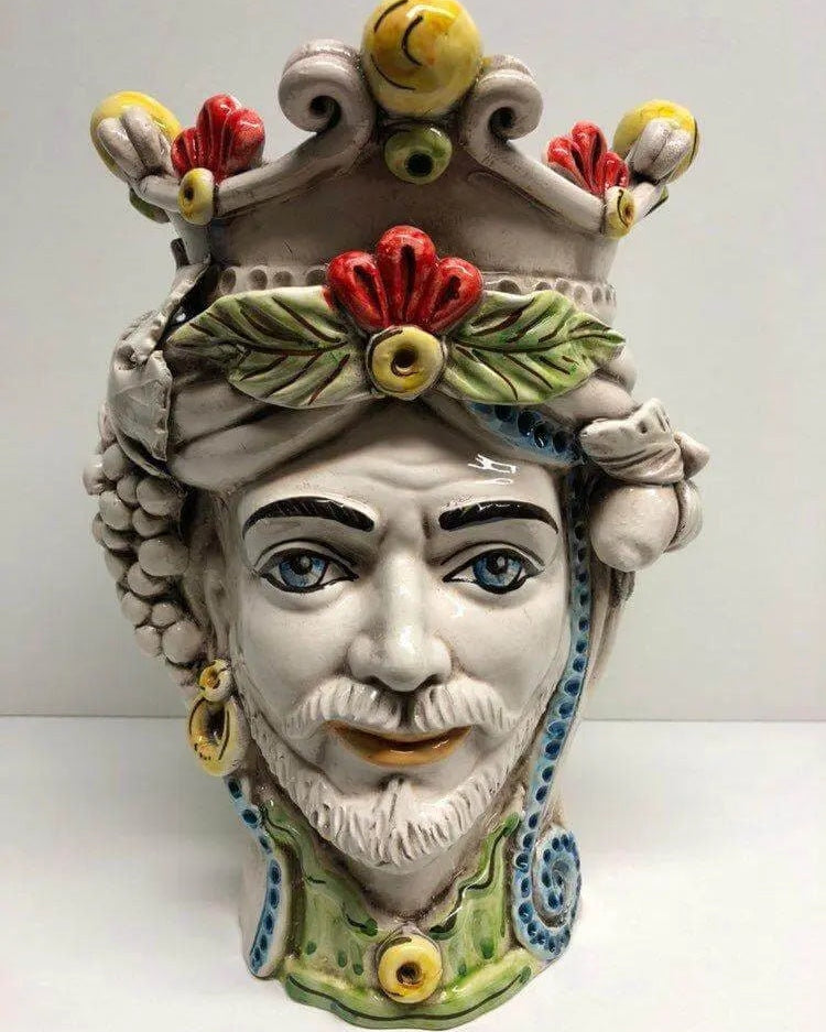 Teste di Moro Classica Corona Sfere Giallo Ceramica Caltagirone cm H.28 L.20 Artigianale DD CERAMICHE SICILIANE