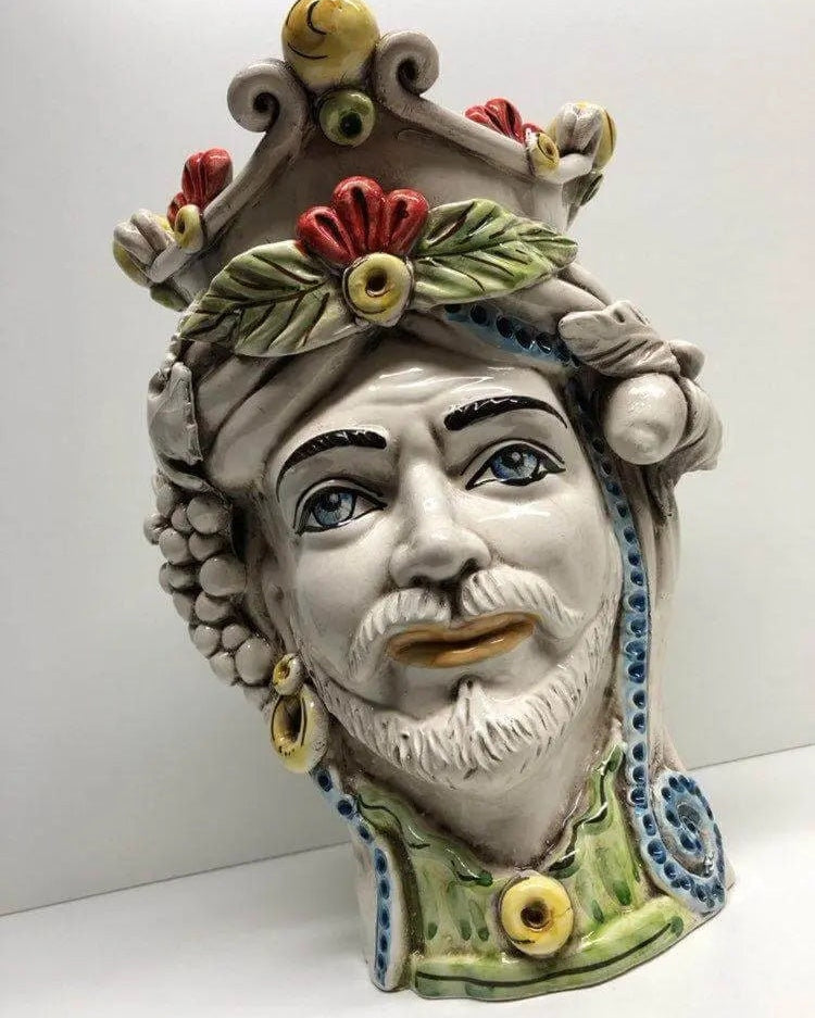 Teste di Moro Classica Corona Sfere Giallo Ceramica Caltagirone cm H.28 L.20 Artigianale DD CERAMICHE SICILIANE