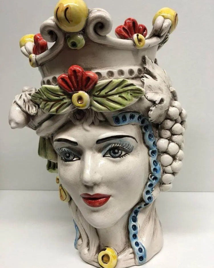 Teste di Moro Classica Corona Sfere Giallo Ceramica Caltagirone cm H.28 L.20 Artigianale DD CERAMICHE SICILIANE