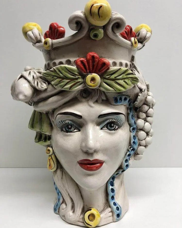 Teste di Moro Classica Corona Sfere Giallo Ceramica Caltagirone cm H.28 L.20 Artigianale DD CERAMICHE SICILIANE