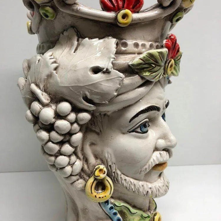 Teste di Moro Classica Corona Sfere Giallo Ceramica Caltagirone cm H.28 L.20 Artigianale DD CERAMICHE SICILIANE