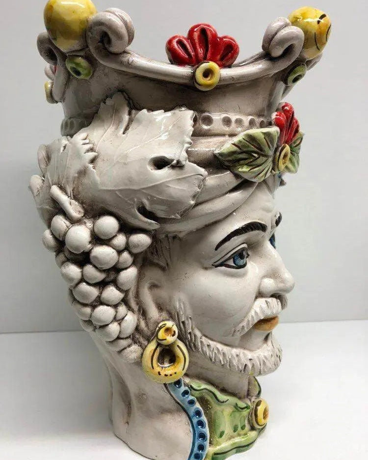 Teste di Moro Classica Corona Sfere Giallo Ceramica Caltagirone cm H.28 L.20 Artigianale DD CERAMICHE SICILIANE