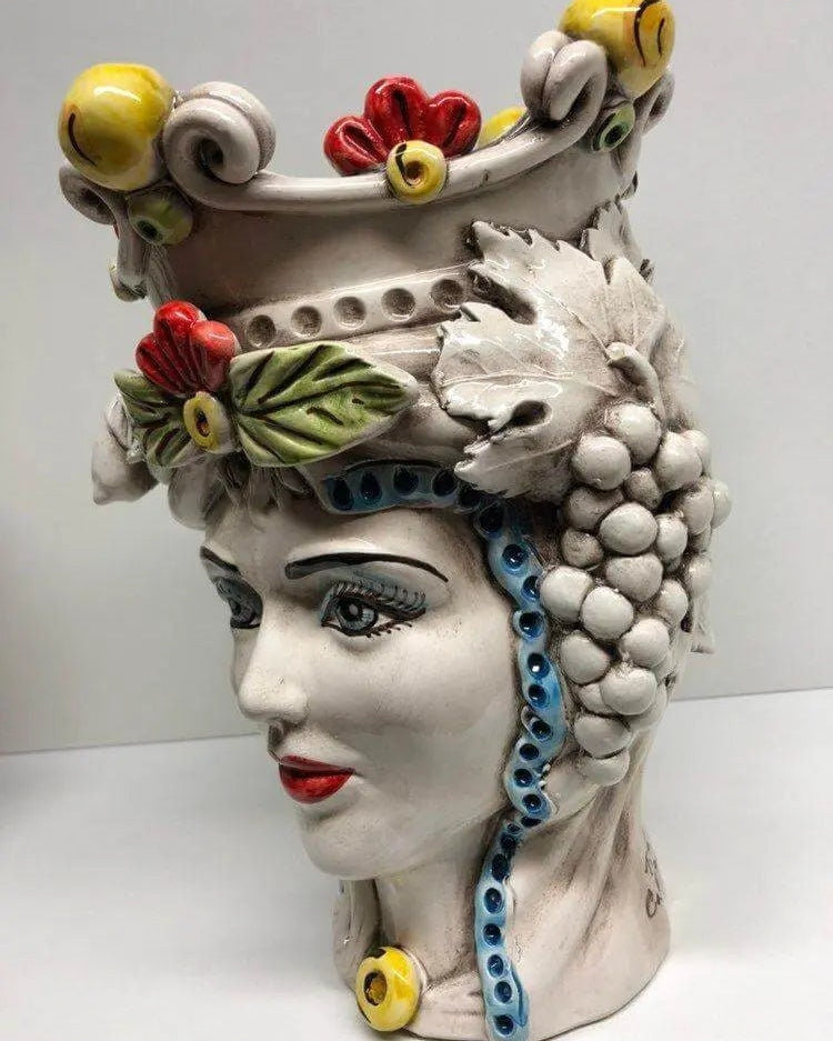 Teste di Moro Classica Corona Sfere Giallo Ceramica Caltagirone cm H.28 L.20 Artigianale DD CERAMICHE SICILIANE