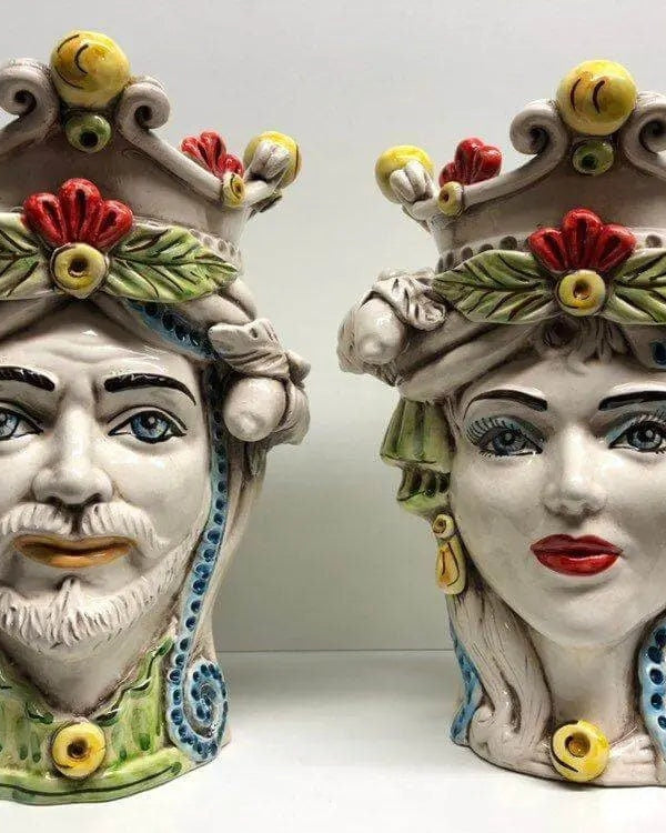 Teste di Moro Classica Corona Sfere Giallo Ceramica Caltagirone cm H.28 L.20 Artigianale DD CERAMICHE SICILIANE