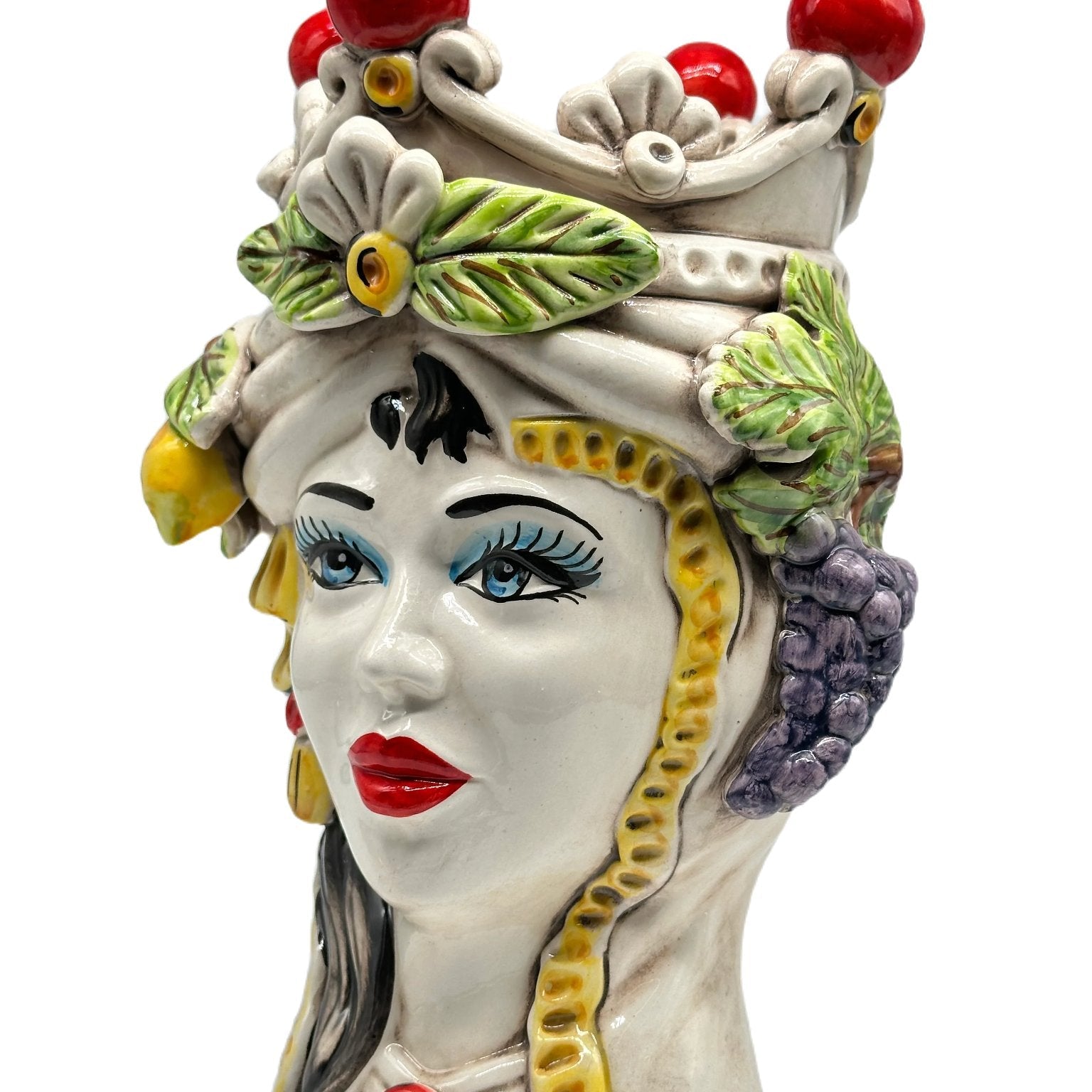 Teste di Moro Classica Corona Sfere Rosso Ceramica Caltagirone cm H.28 L.20 Artigianale - TESTA DI MORO