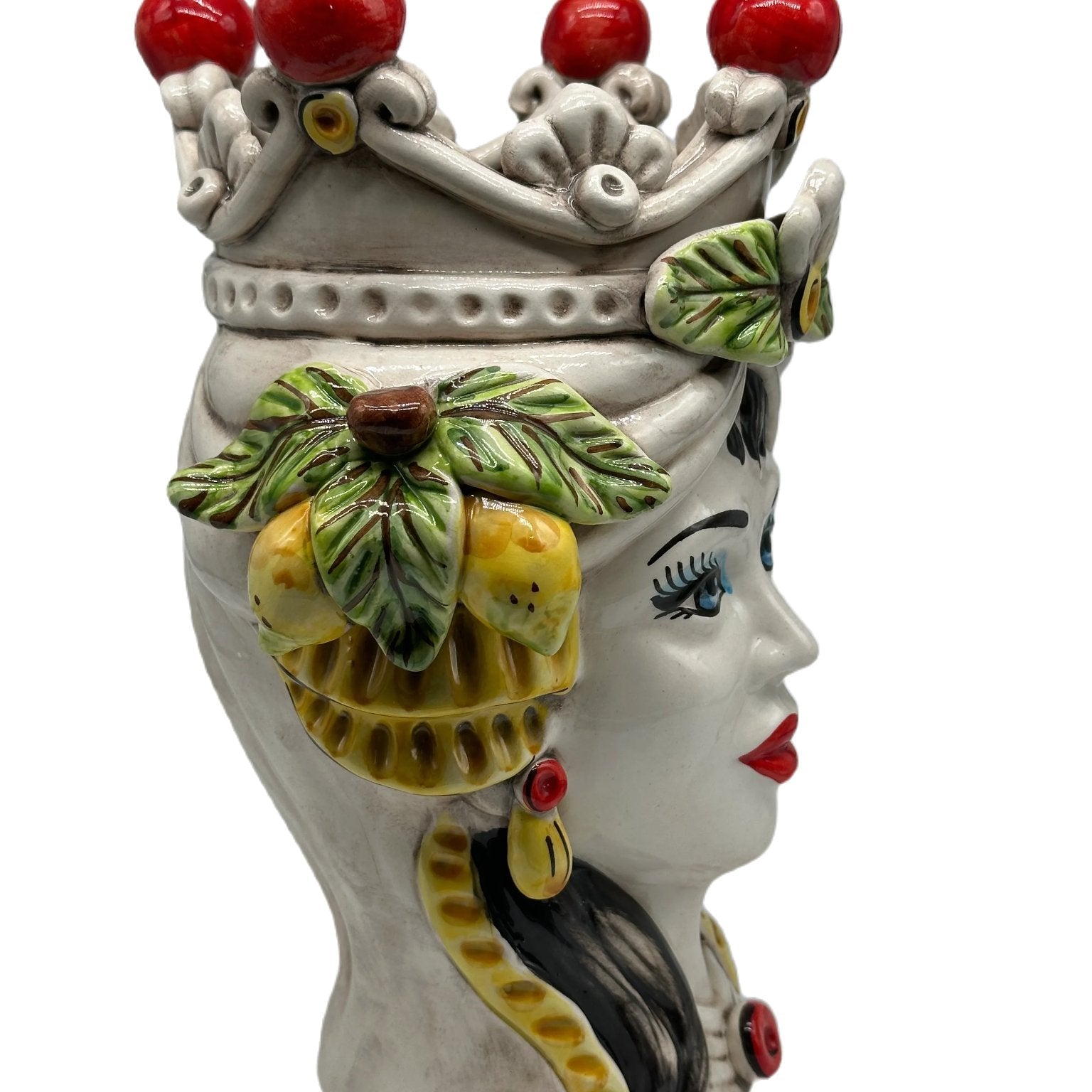 Teste di Moro Classica Corona Sfere Rosso Ceramica Caltagirone cm H.28 L.20 Artigianale - TESTA DI MORO