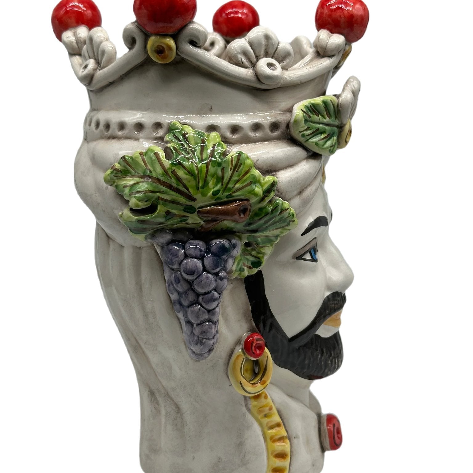 Teste di Moro Classica Corona Sfere Rosso Ceramica Caltagirone cm H.28 L.20 Artigianale - TESTA DI MORO