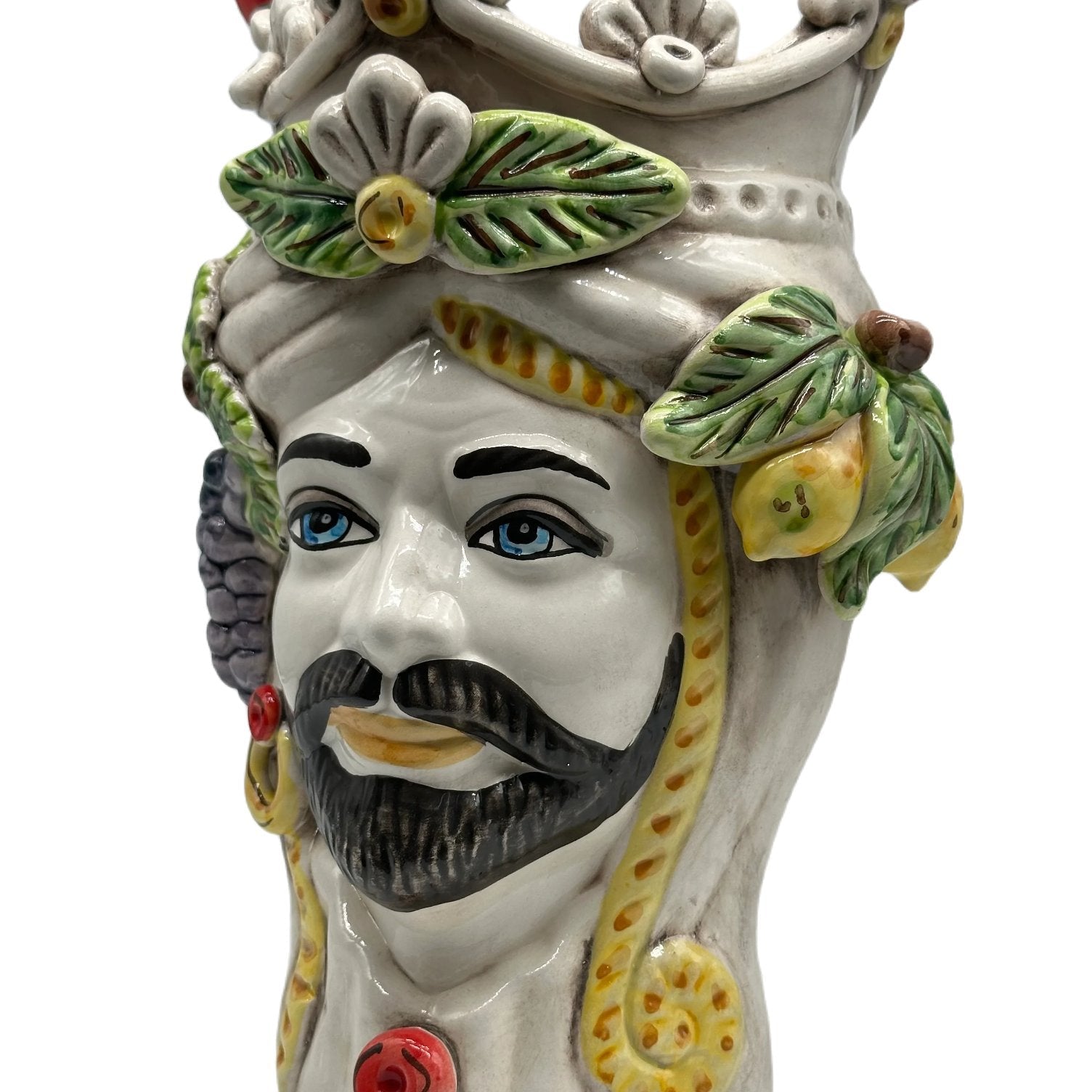 Teste di Moro Classica Corona Sfere Rosso Ceramica Caltagirone cm H.28 L.20 Artigianale - TESTA DI MORO