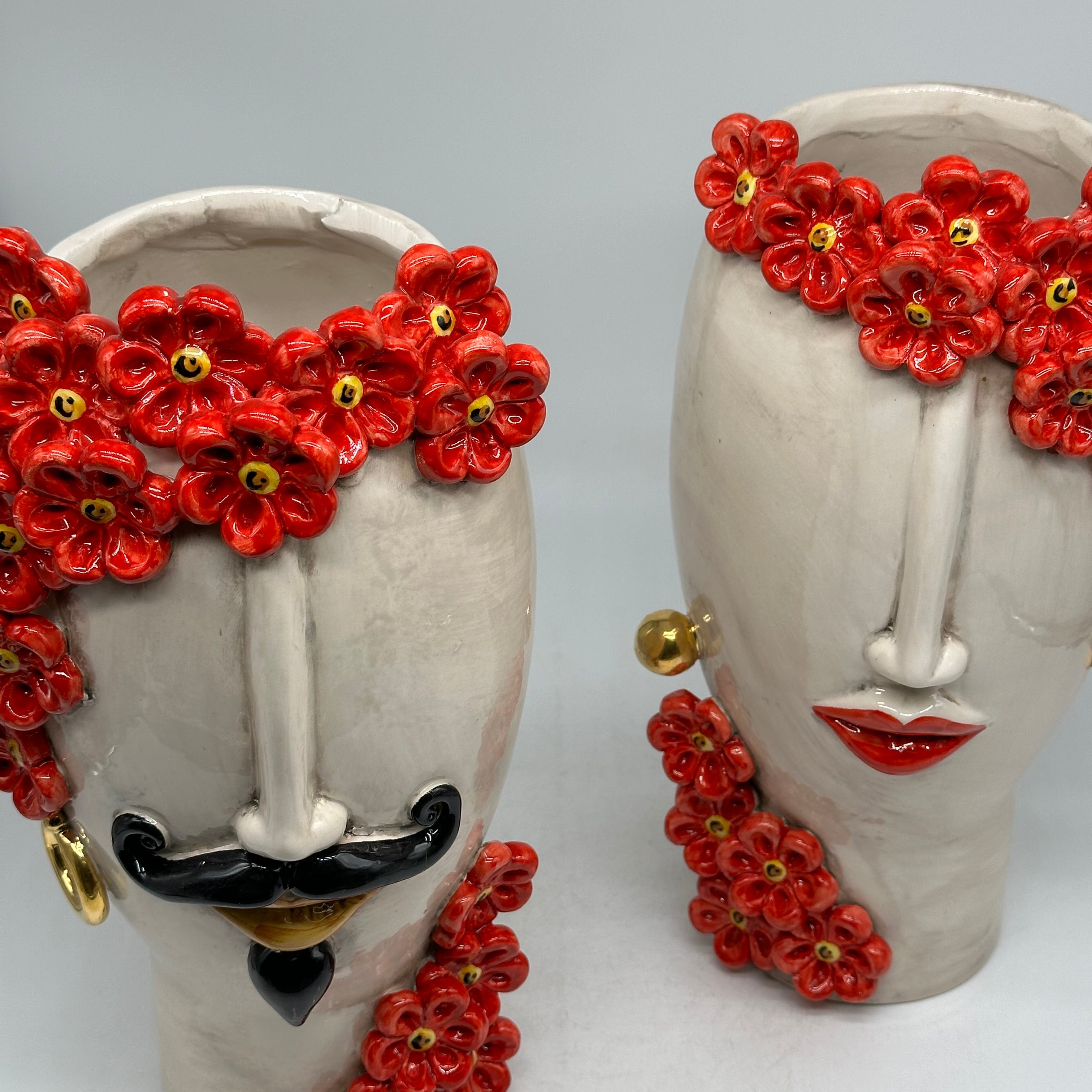 Teste di Moro Contempus Fiori Ceramica Caltagirone cm H.33 L.18 Artigianale - TESTE DI MORO