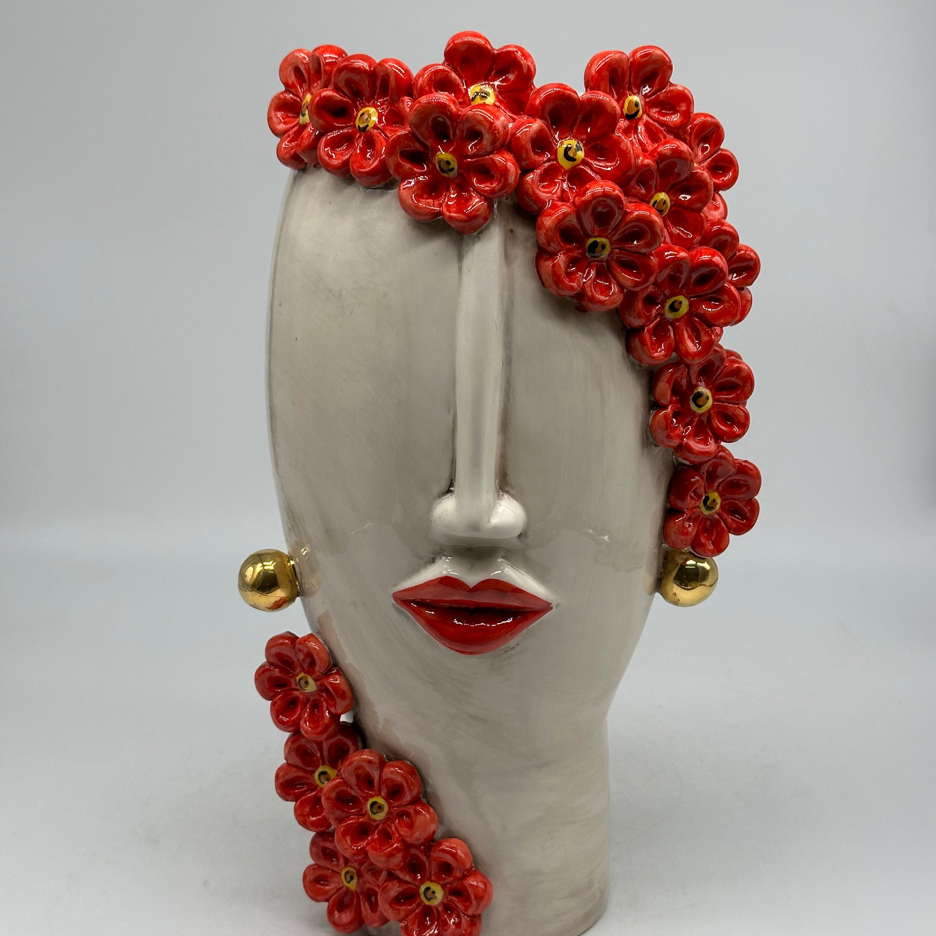 Teste di Moro Contempus Fiori Ceramica Caltagirone cm H.33 L.18 Artigianale - Donna - TESTE DI MORO