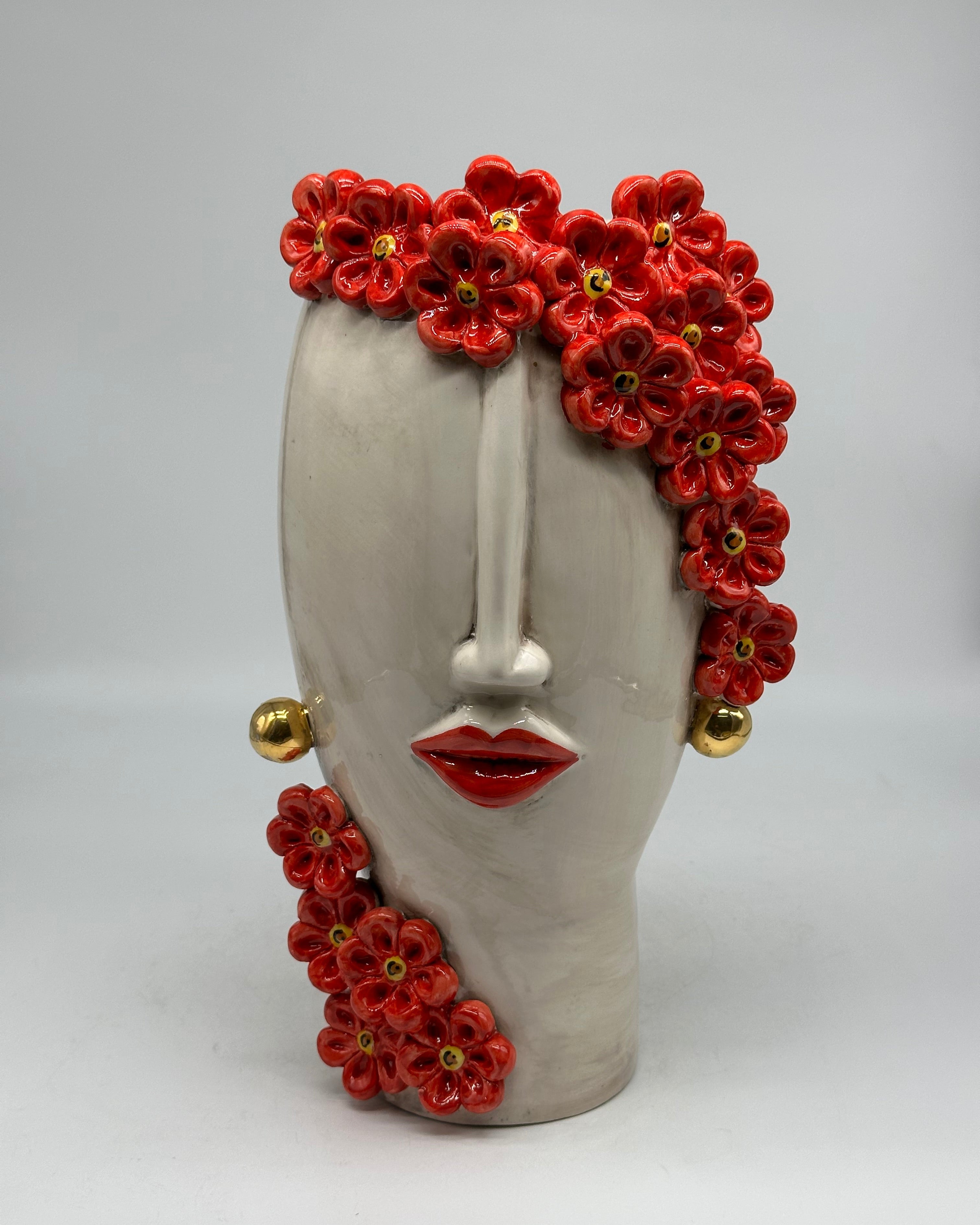 Teste di Moro Contempus Fiori Ceramica Caltagirone cm H.33 L.18 Artigianale - Donna - TESTE DI MORO