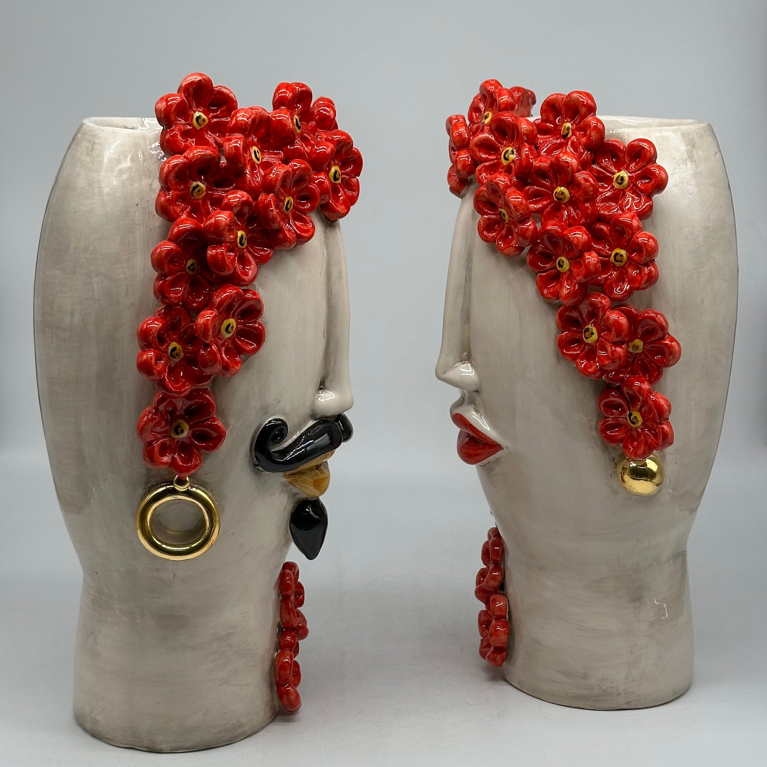 Teste di Moro Contempus Fiori Ceramica Caltagirone cm H.33 L.18 Artigianale - TESTE DI MORO