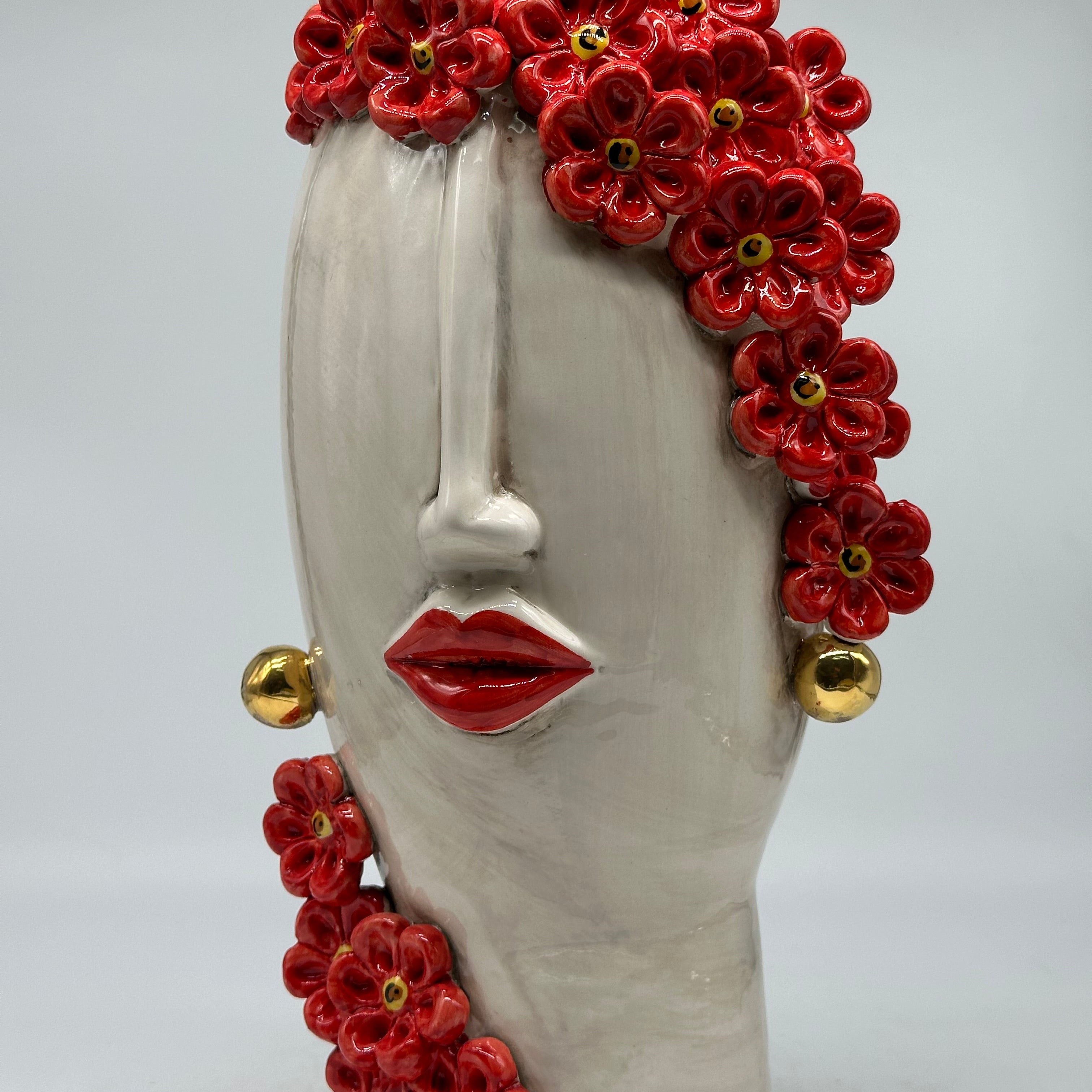 Teste di Moro Contempus Fiori Ceramica Caltagirone cm H.33 L.18 Artigianale - TESTE DI MORO