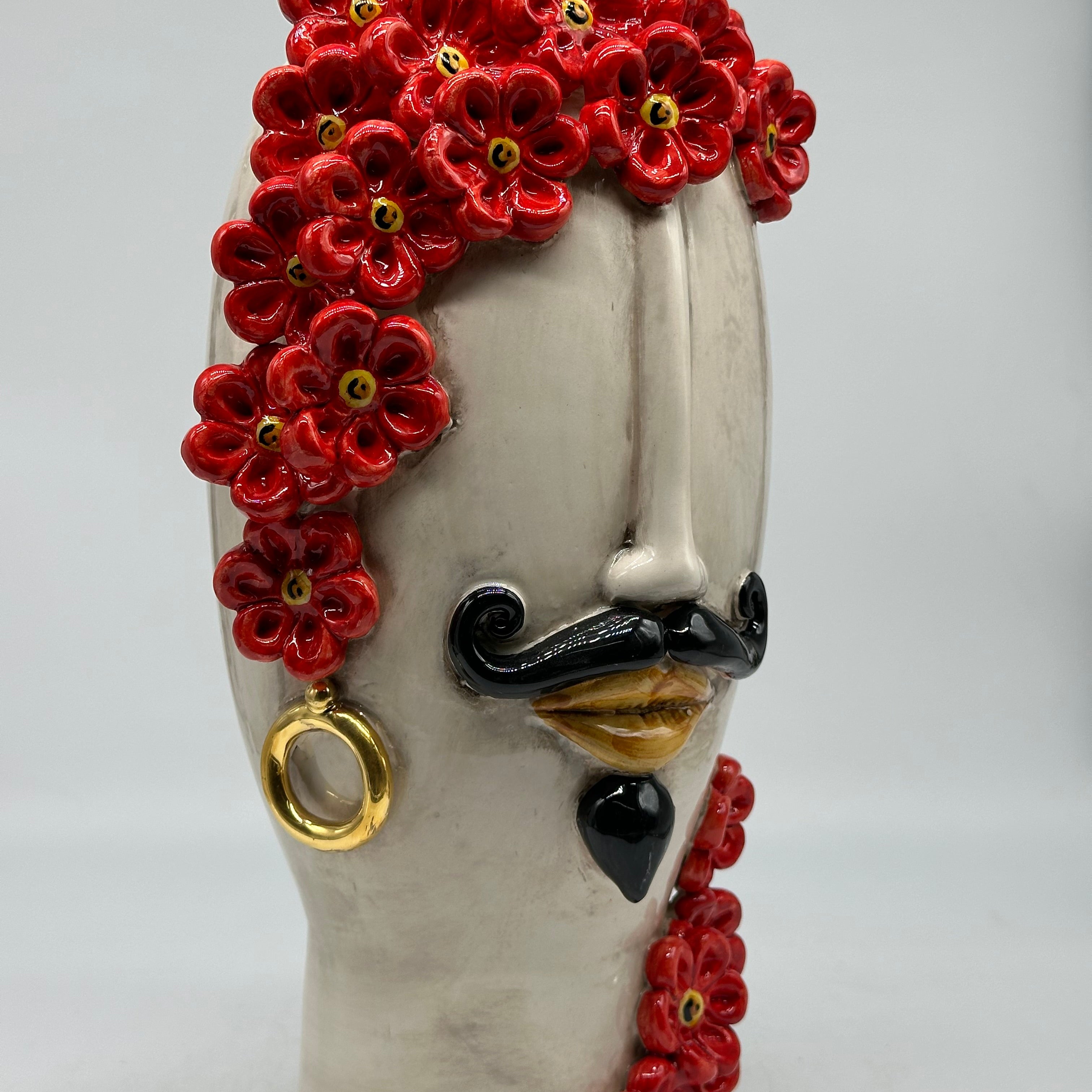 Teste di Moro Contempus Fiori Ceramica Caltagirone cm H.33 L.18 Artigianale - TESTE DI MORO