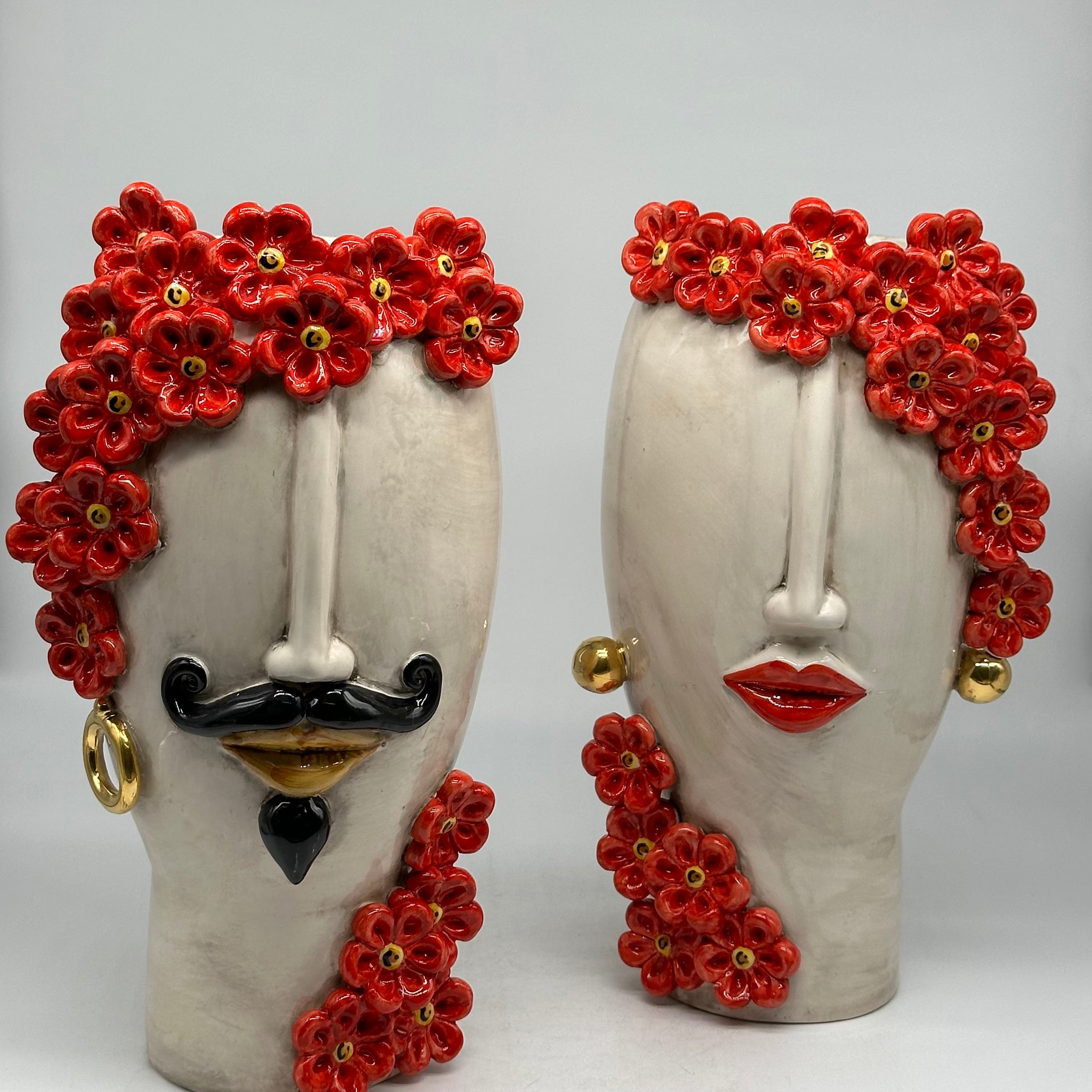 Teste di Moro Contempus Fiori Ceramica Caltagirone cm H.33 L.18 Artigianale - TESTE DI MORO