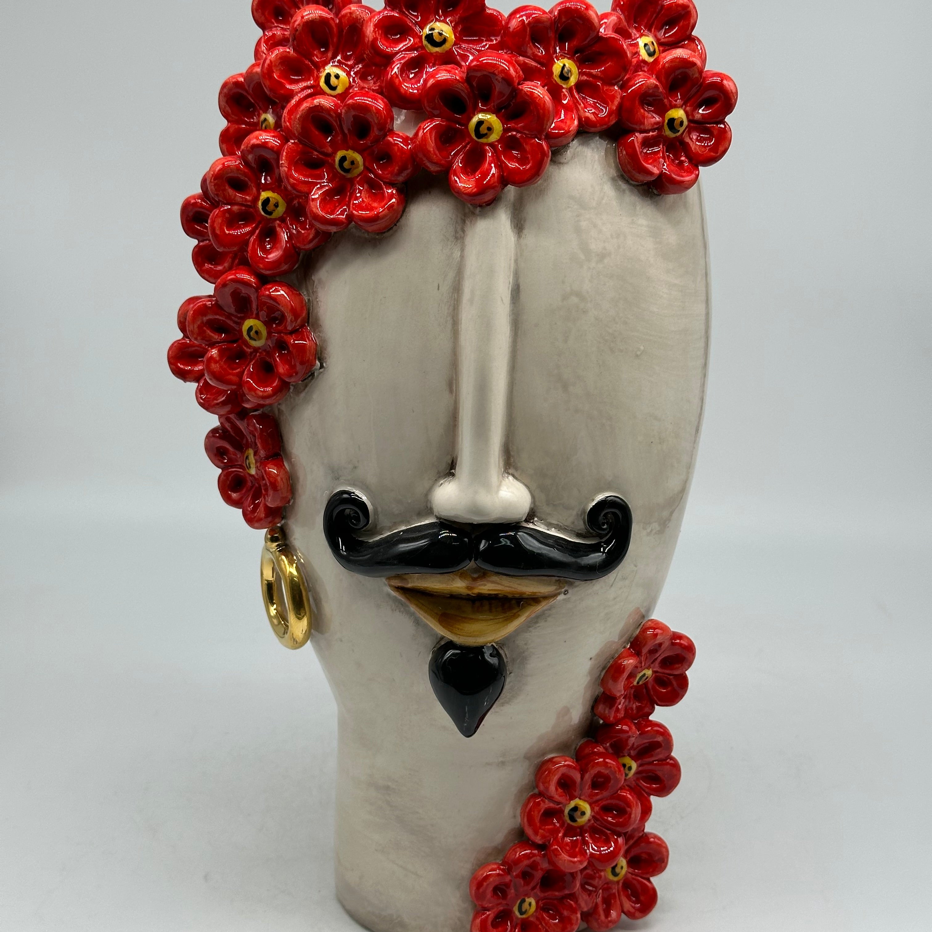 Teste di Moro Contempus Fiori Ceramica Caltagirone cm H.33 L.18 Artigianale - Uomo - TESTE DI MORO