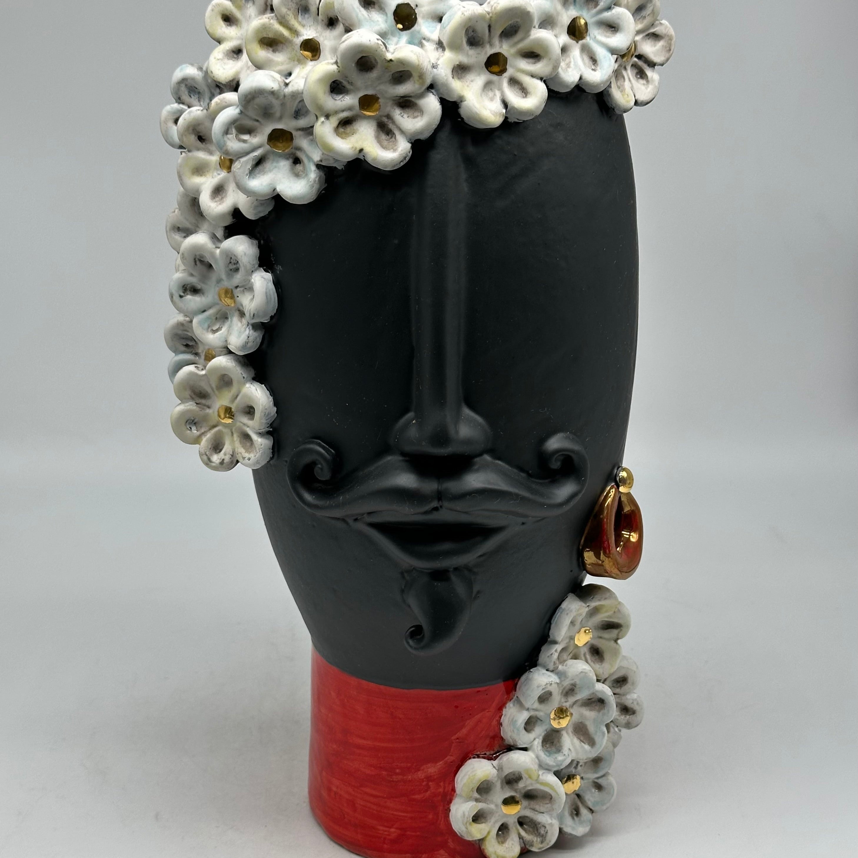 Teste di Moro Contempus Opaco Fiori Ceramica Caltagirone cm H.33 L.18 Artigianale - Uomo - TESTE DI MORO