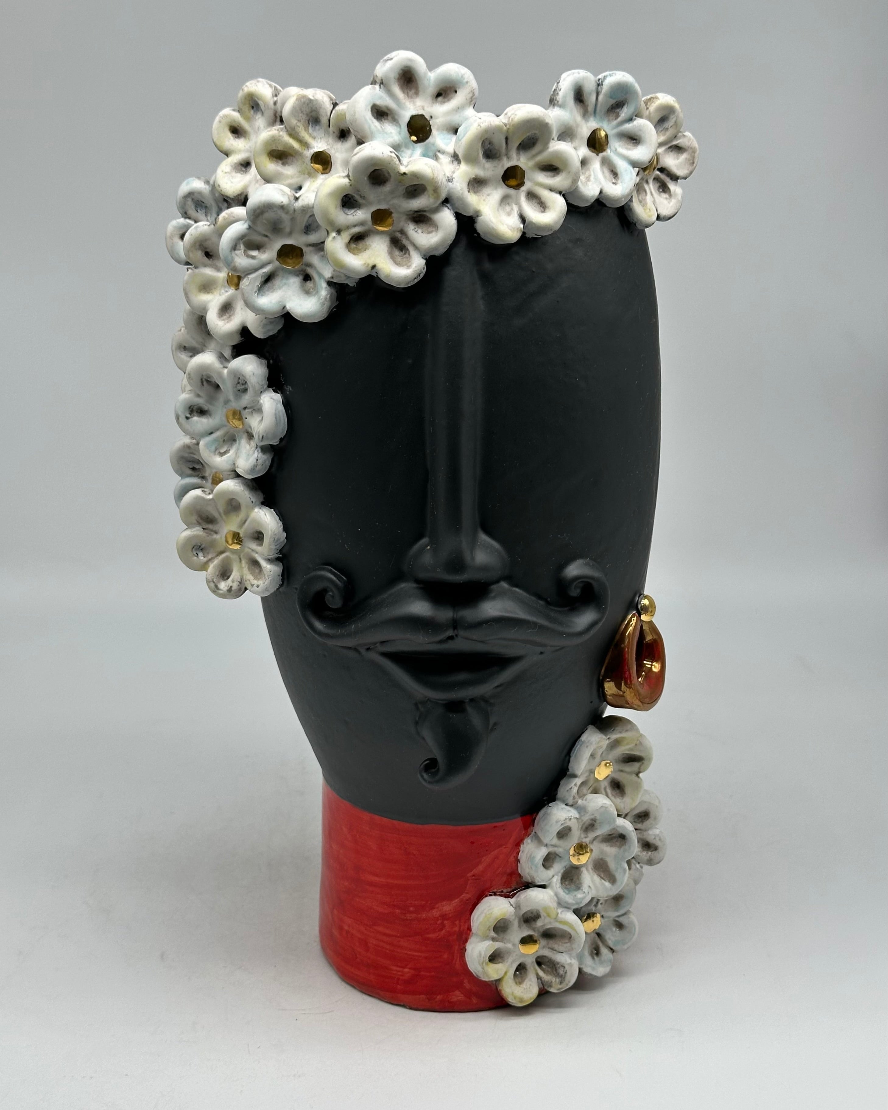 Teste di Moro Contempus Opaco Fiori Ceramica Caltagirone cm H.33 L.18 Artigianale - Uomo - TESTE DI MORO