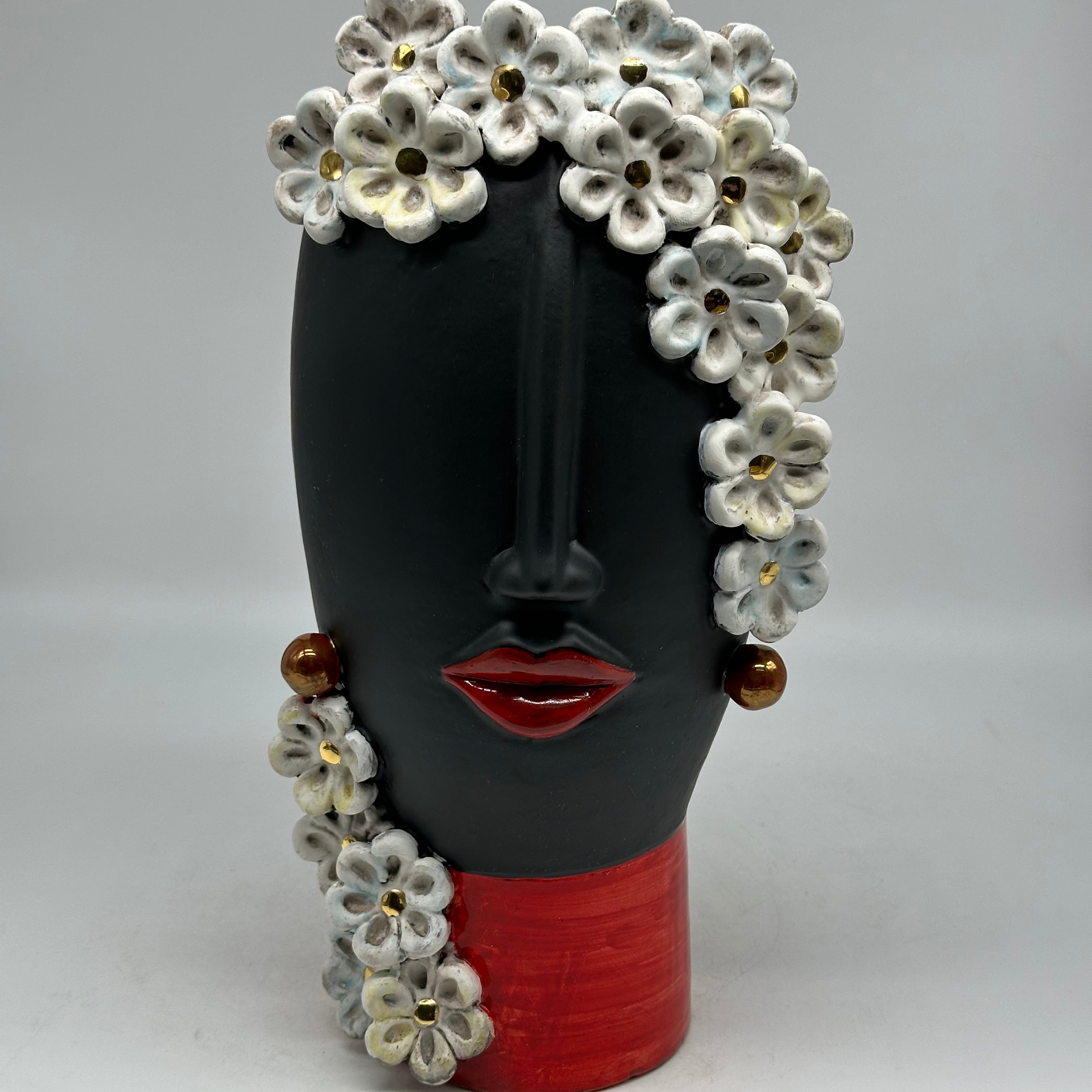 Teste di Moro Contempus Opaco Fiori Ceramica Caltagirone cm H.33 L.18 Artigianale - Donna - TESTE DI MORO