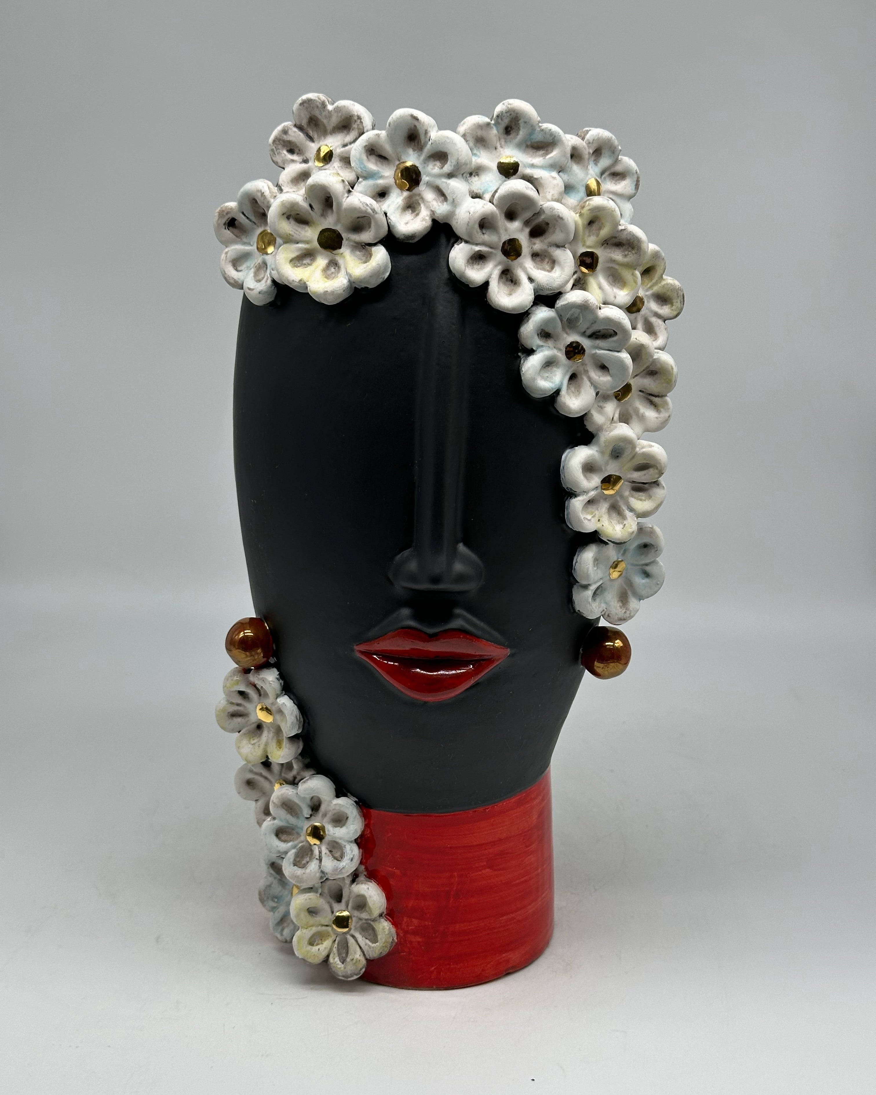 Teste di Moro Contempus Opaco Fiori Ceramica Caltagirone cm H.33 L.18 Artigianale - Donna - TESTE DI MORO