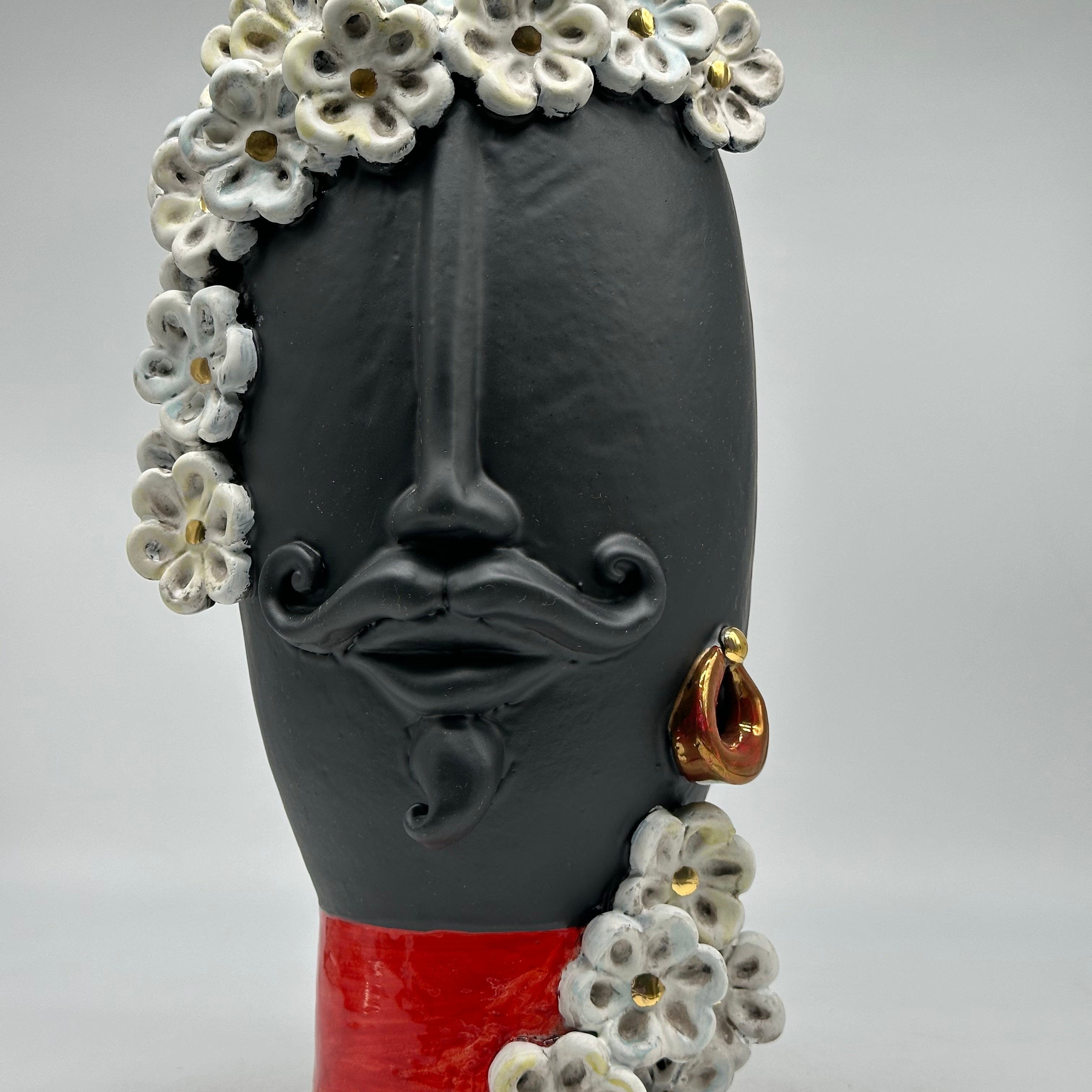 Teste di Moro Contempus Opaco Fiori Ceramica Caltagirone cm H.33 L.18 Artigianale - TESTE DI MORO