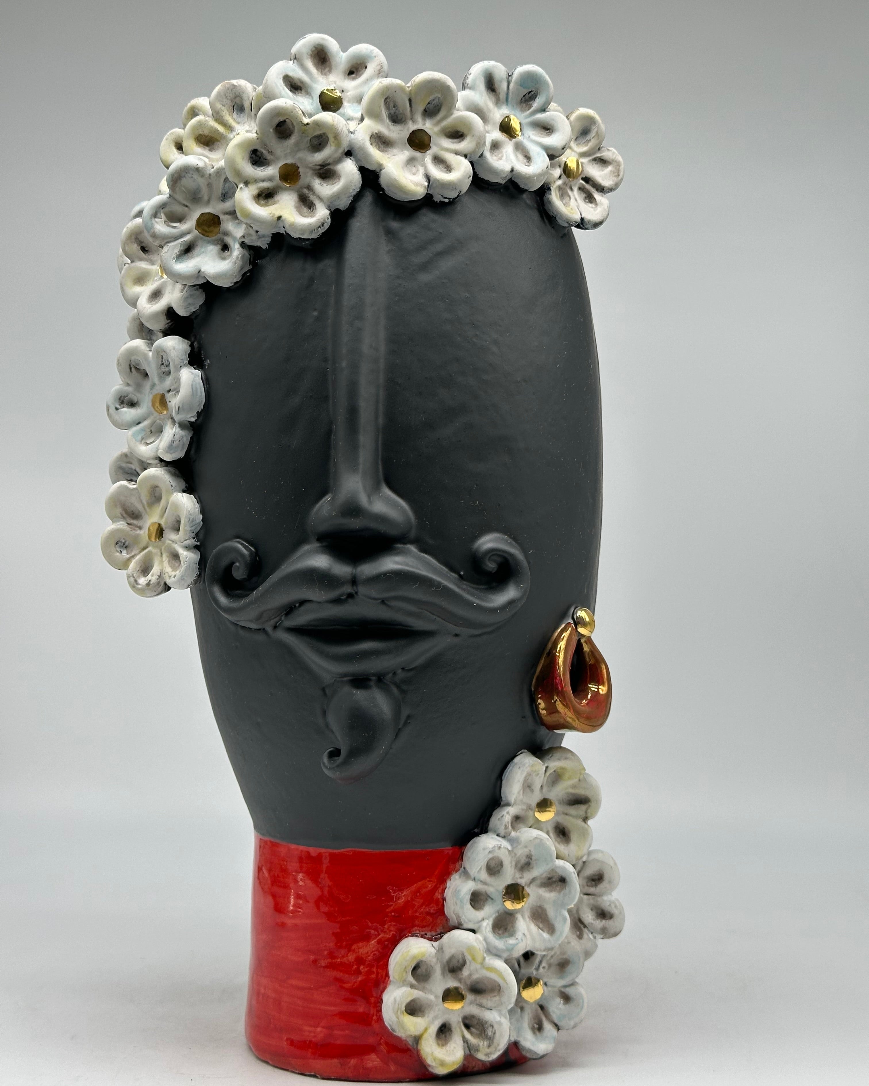 Teste di Moro Contempus Opaco Fiori Ceramica Caltagirone cm H.33 L.18 Artigianale - TESTE DI MORO