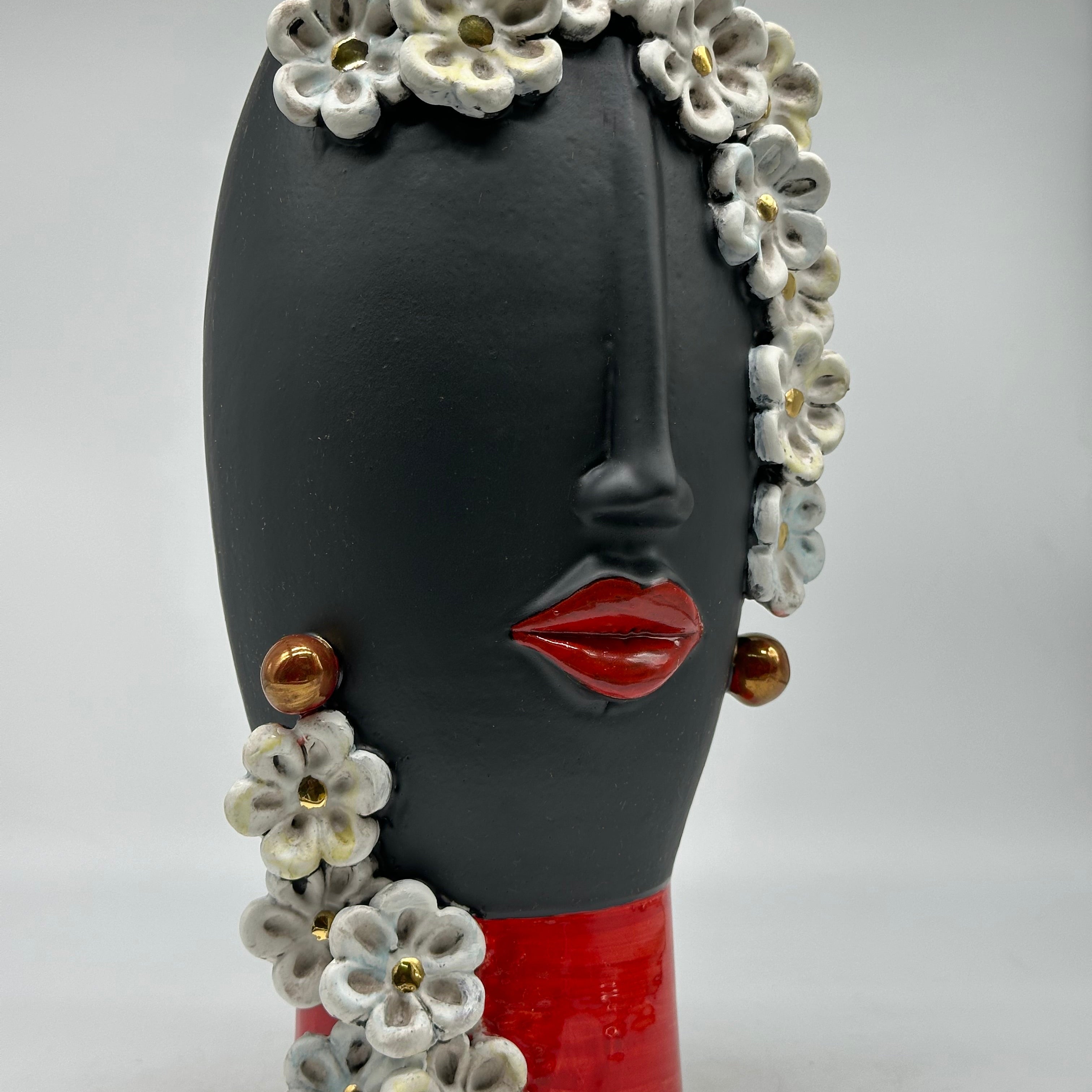 Teste di Moro Contempus Opaco Fiori Ceramica Caltagirone cm H.33 L.18 Artigianale - TESTE DI MORO