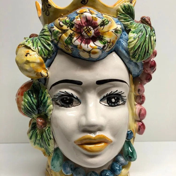 Teste di Moro Corona a Punte Ceramica Caltagirone cm H.28 L.20 Artigianale Decorazione Siciliana DD CERAMICHE SICILIANE