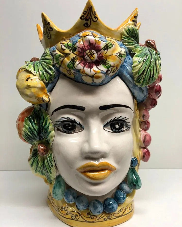 Teste di Moro Corona a Punte Ceramica Caltagirone cm H.28 L.20 Artigianale Decorazione Siciliana DD CERAMICHE SICILIANE