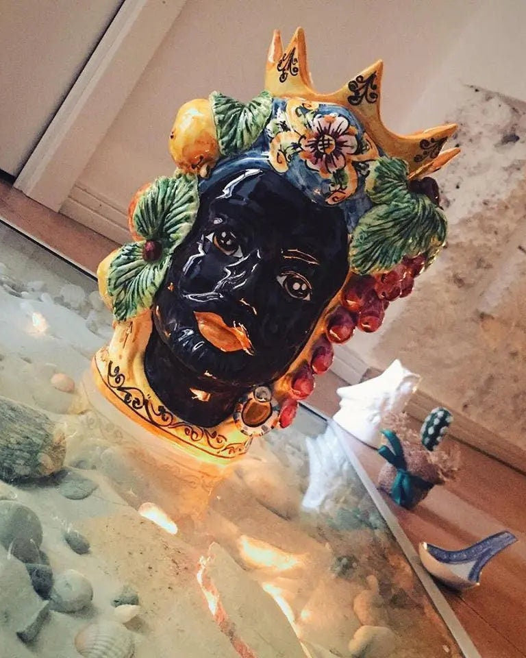 Teste di Moro Corona a Punte Ceramica Caltagirone cm H.28 L.20 Artigianale Decorazione Siciliana DD CERAMICHE SICILIANE