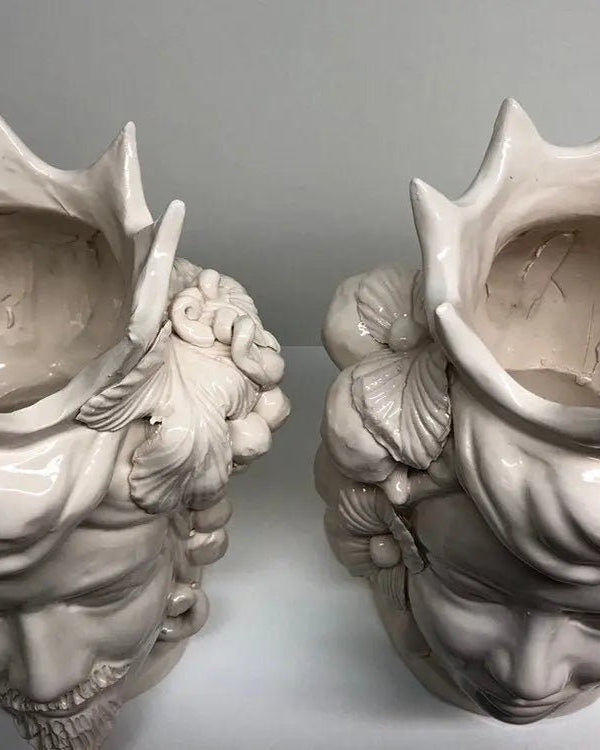 Teste di Moro Corona a Punte Ceramica Caltagirone cm H.28 L.20 Artigianale Bianco DD CERAMICHE SICILIANE