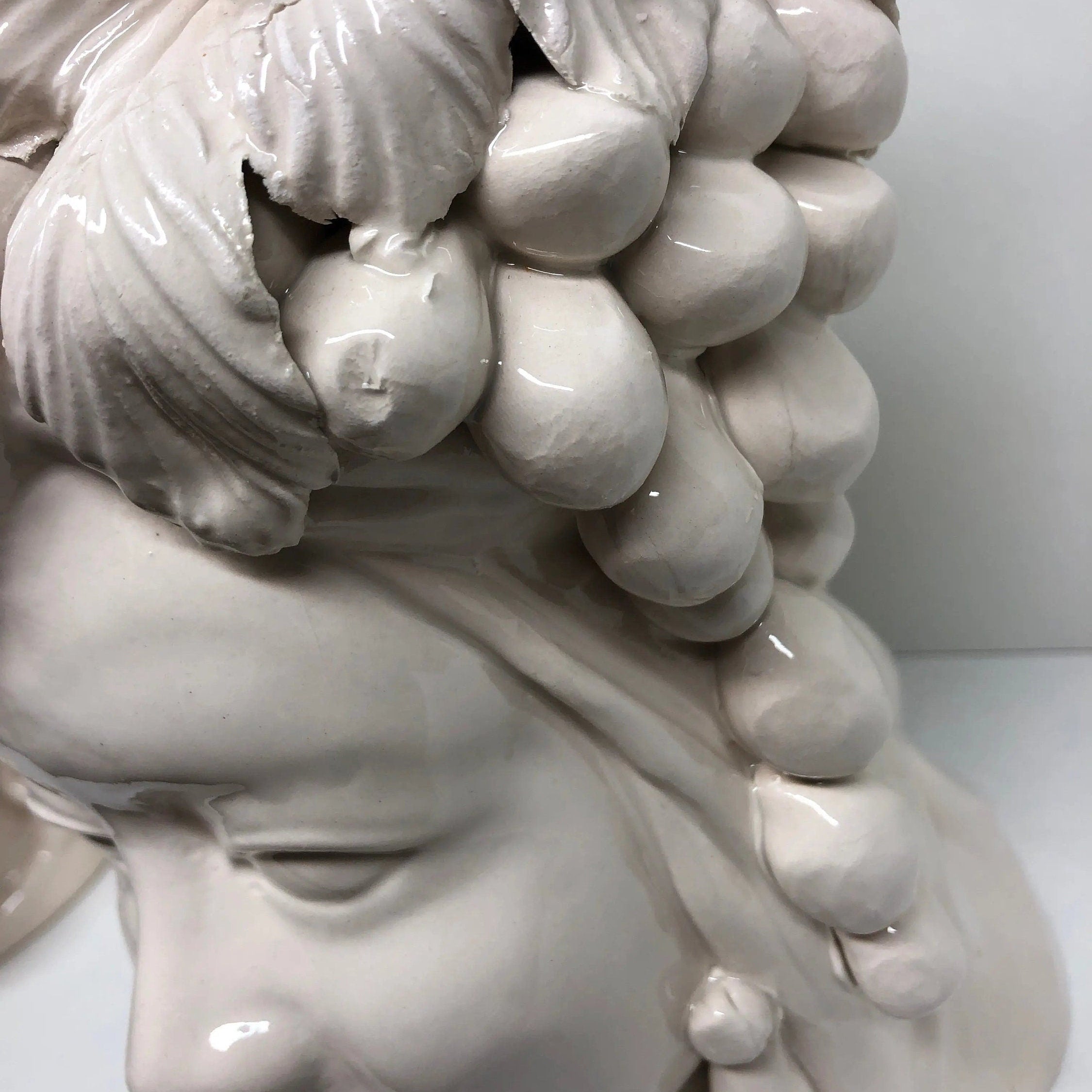 Teste di Moro Corona a Punte Ceramica Caltagirone cm H.28 L.20 Artigianale Bianco Labbra Rosso DD CERAMICHE SICILIANE