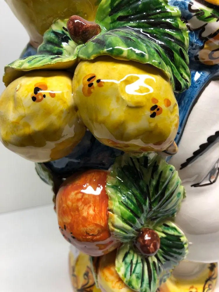 Teste di Moro Corona a Punte Ceramica Caltagirone cm H.28 L.20 Artigianale Decorazione Siciliana DD CERAMICHE SICILIANE