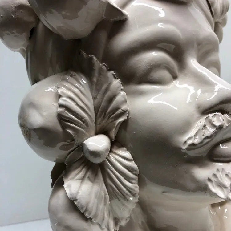 Teste di Moro Corona a Punte Ceramica Caltagirone cm H.28 L.20 Artigianale Bianco DD CERAMICHE SICILIANE