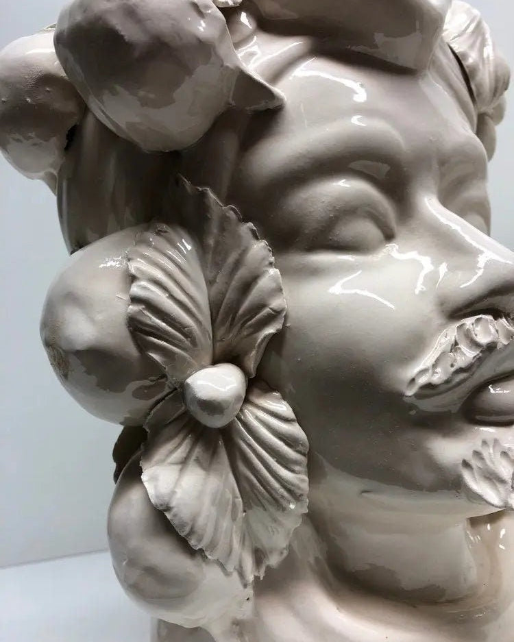 Teste di Moro Corona a Punte Ceramica Caltagirone cm H.28 L.20 Artigianale Bianco DD CERAMICHE SICILIANE