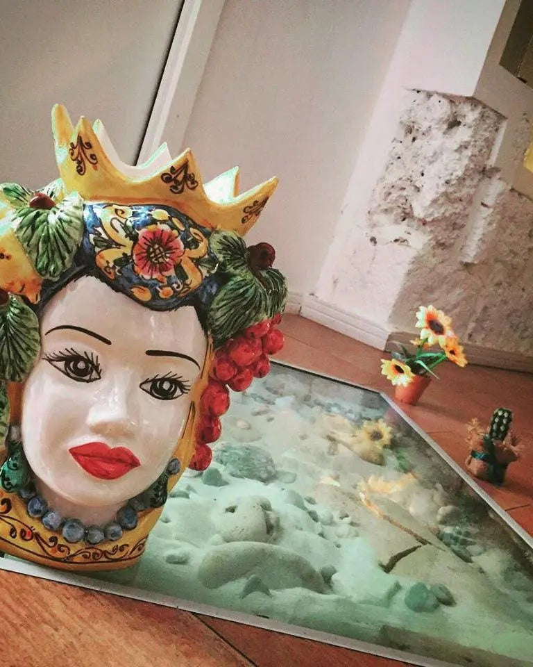 Teste di Moro Corona a Punte Ceramica Caltagirone cm H.28 L.20 Artigianale Decorazione Siciliana DD CERAMICHE SICILIANE