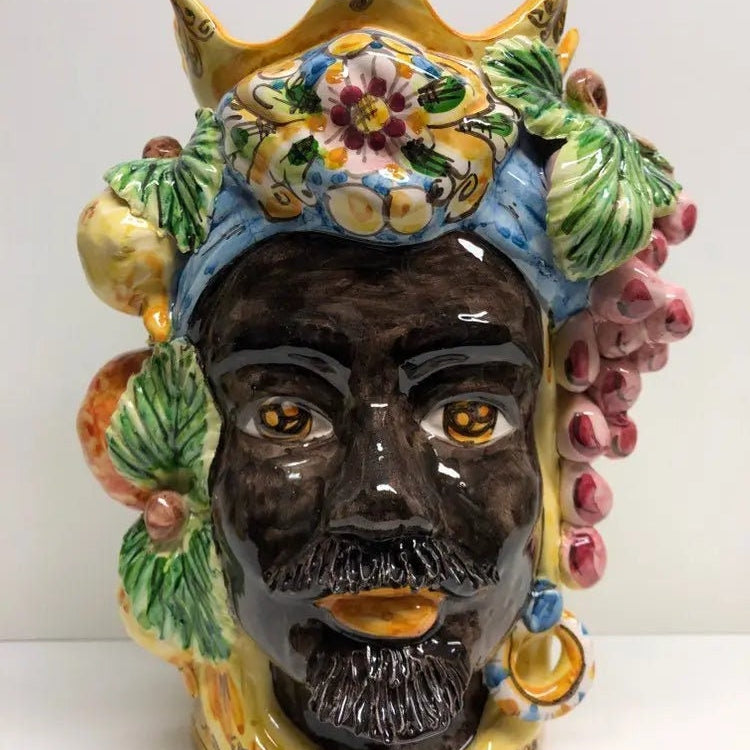 Teste di Moro Corona a Punte Ceramica Caltagirone cm H.28 L.20 Artigianale Decorazione Siciliana DD CERAMICHE SICILIANE