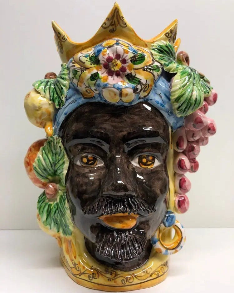 Teste di Moro Corona a Punte Ceramica Caltagirone cm H.28 L.20 Artigianale Decorazione Siciliana DD CERAMICHE SICILIANE